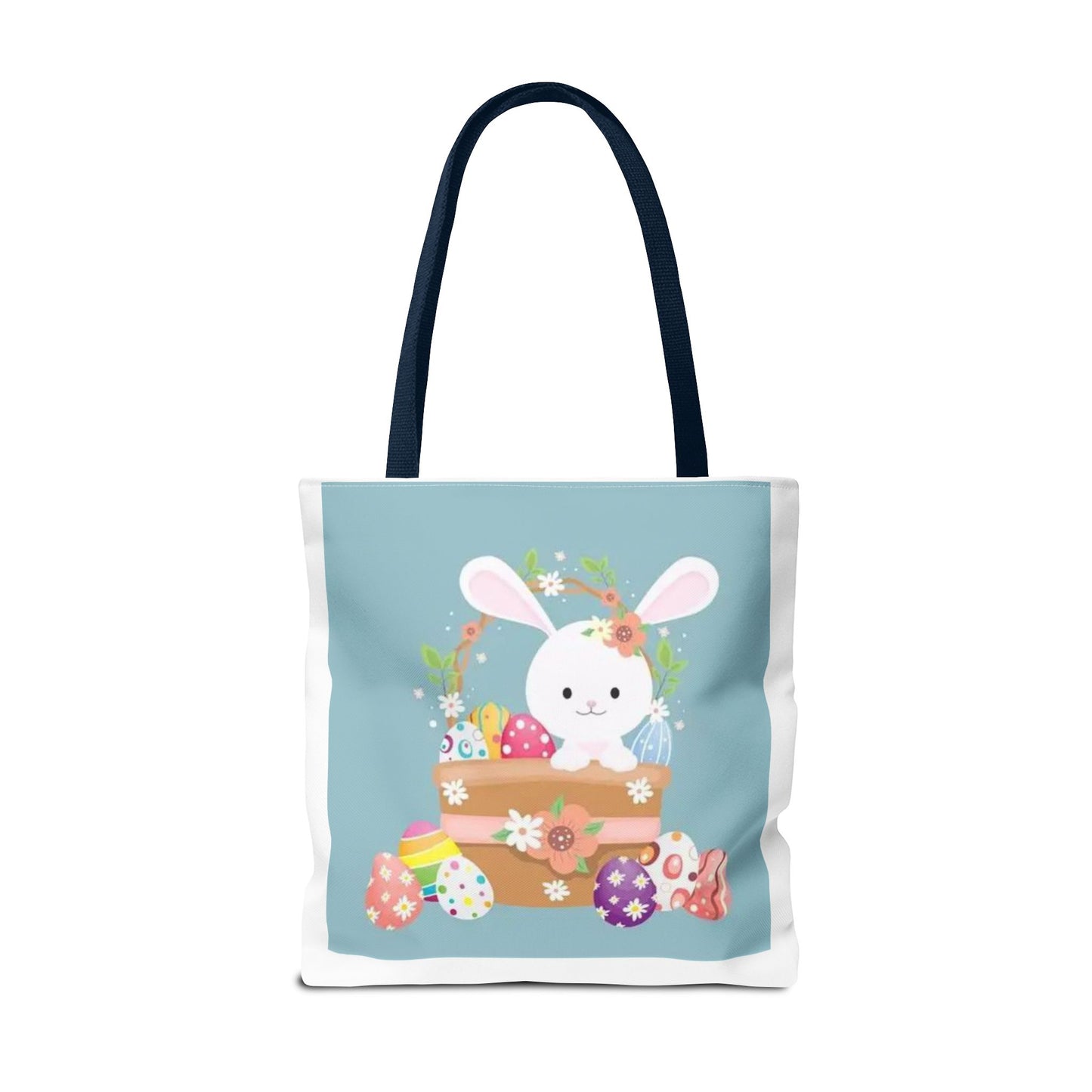 Easter Bunny Tote Bag — Cute Floral Bunny with Painted Eggs All-Over Print