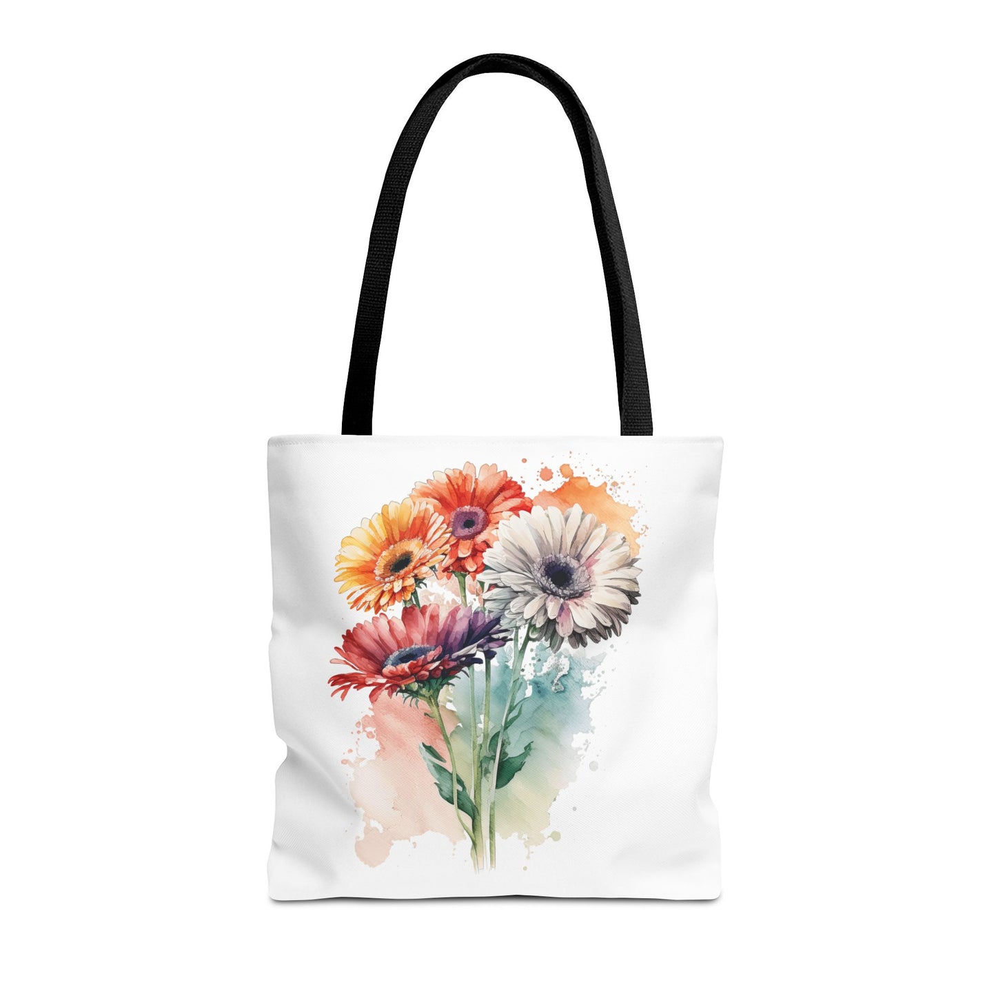 Floral Watercolor Tote Bag — Colorful Gerbera Bouquet All-Over Print