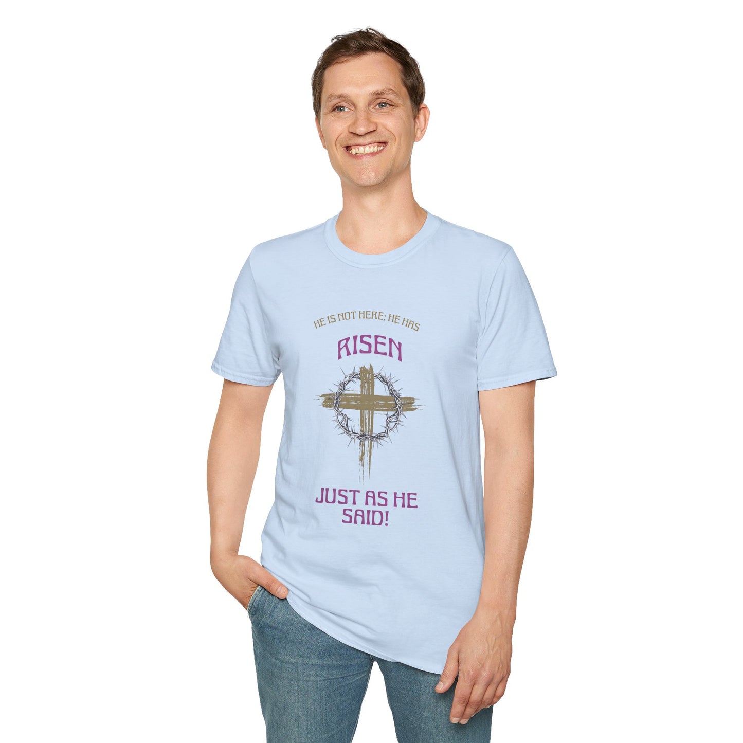 Christian Risen Cross T-Shirt — "He Is Not Here, He’s Risen" Easter Tee