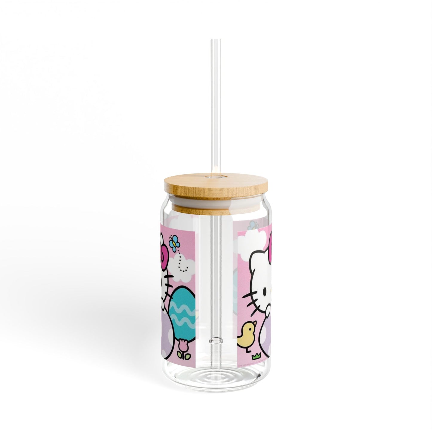 Hello Kitty Easter Sipper Glass 16oz — Cute Bunny & Egg Reusable Straw Tumbler