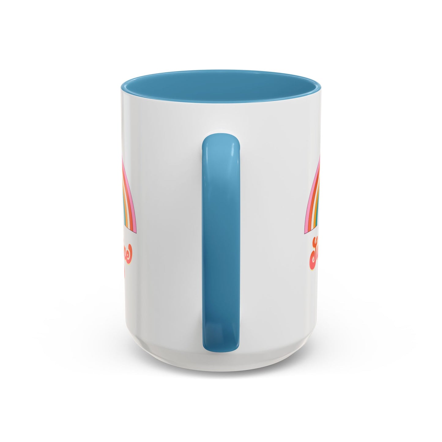 Sunshine Rainbow Accent Coffee Mug — Retro Flower 70s Vibe