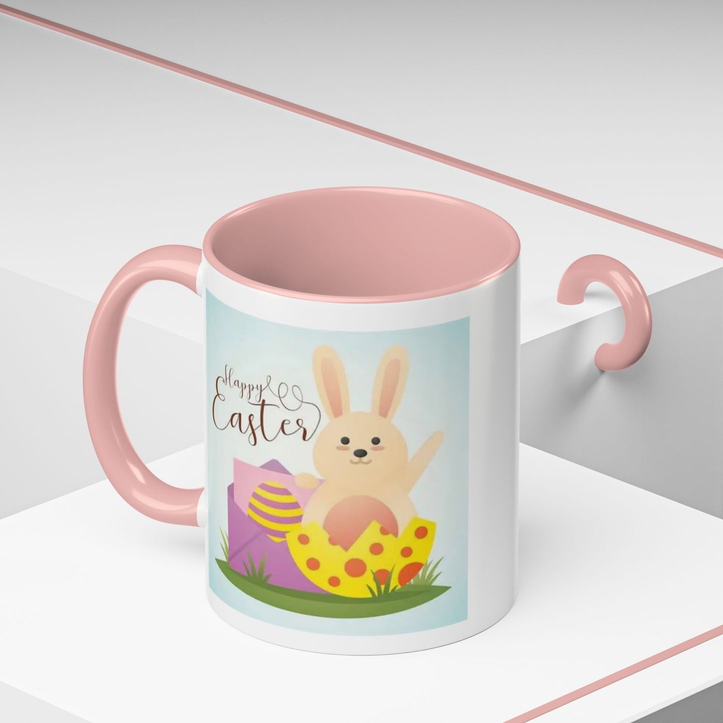 Easter Bunny Accent Coffee Mug – "Happy Easter" Spring Bunny & Egg Design (11/15oz)