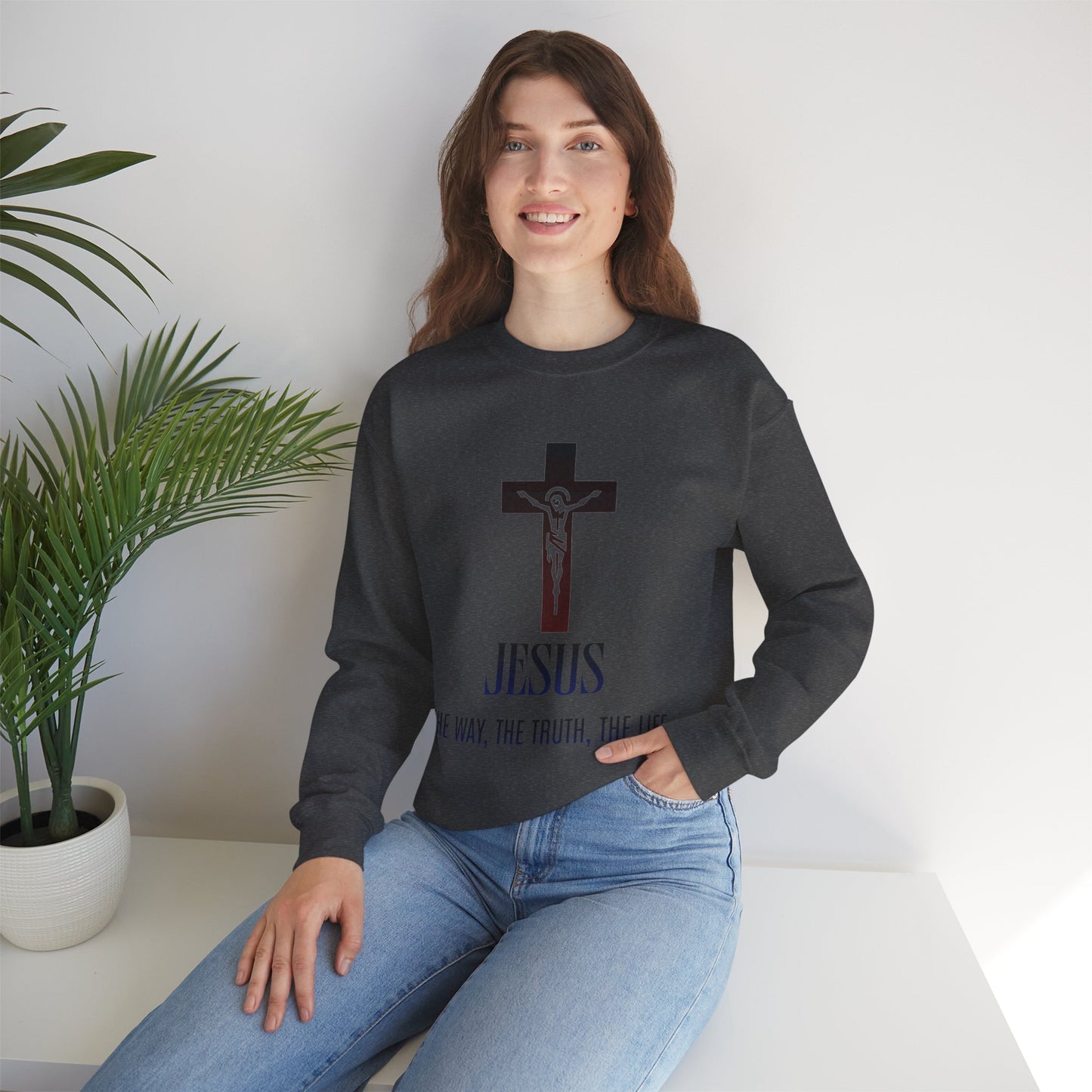 Jesus Cross Crewneck Sweatshirt — "The Way, The Truth, The Life" Christian Pullover