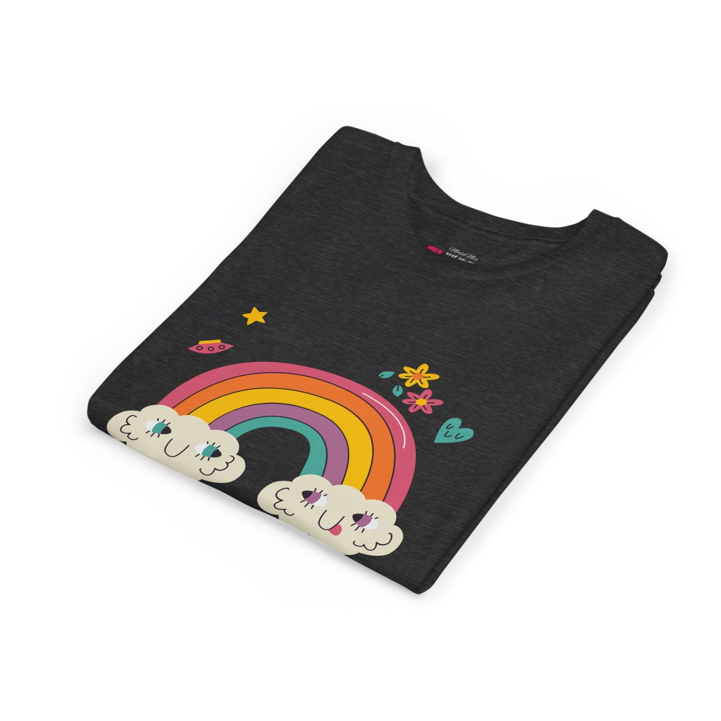 Youth Rainbow Tee — Cute Smiling Clouds & Rainbow Kids Shirt