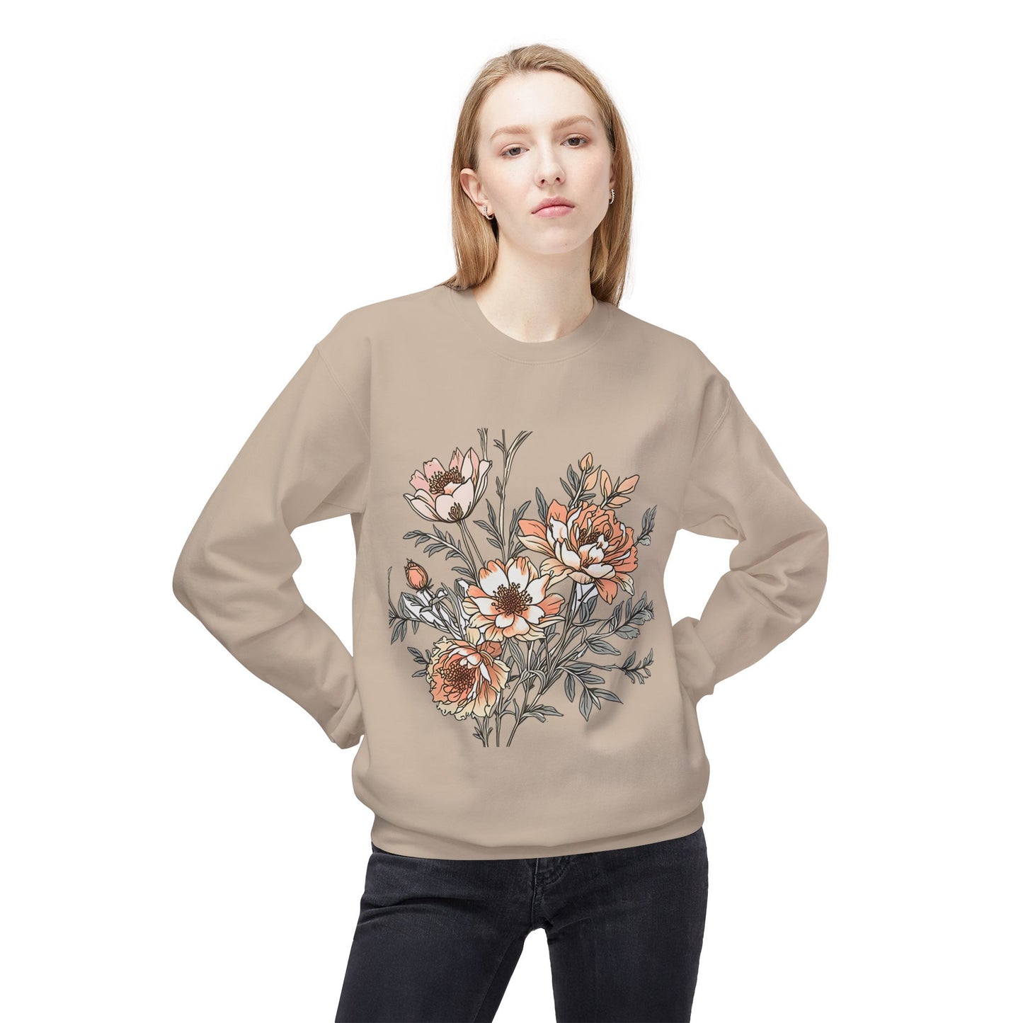 Floral Bouquet Crewneck Sweatshirt — Vintage Peach Blooms