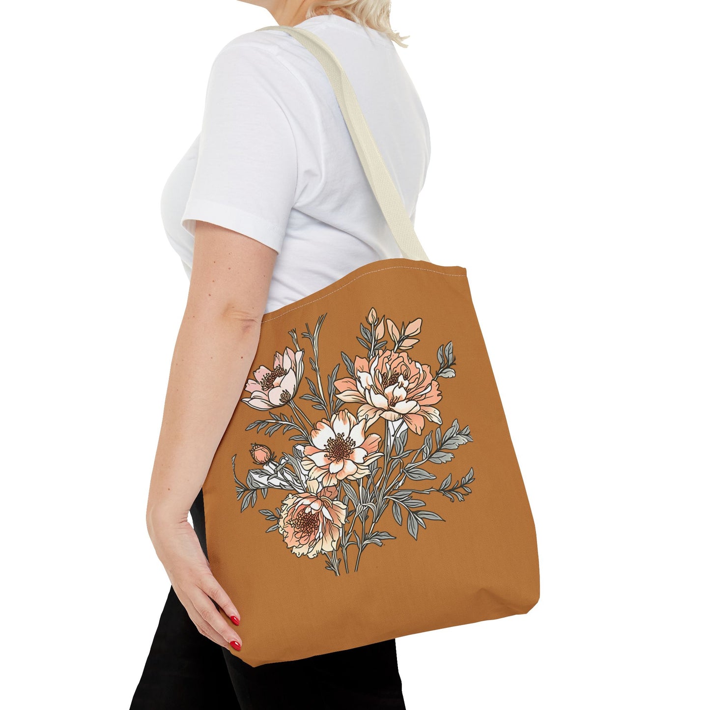 Floral Bouquet Tote Bag — Vintage Rust Floral Canvas Tote
