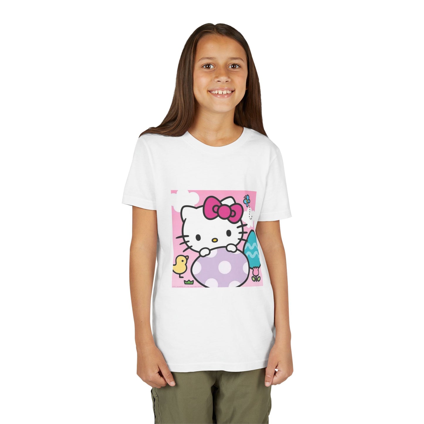 Hello Kitty Easter Youth Tee — Cute Bunny & Eggs Spring Shirt