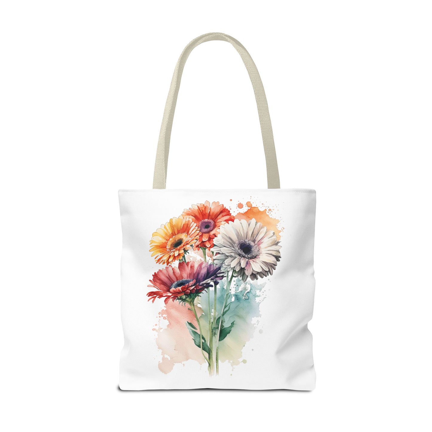 Floral Watercolor Tote Bag — Colorful Gerbera Bouquet All-Over Print