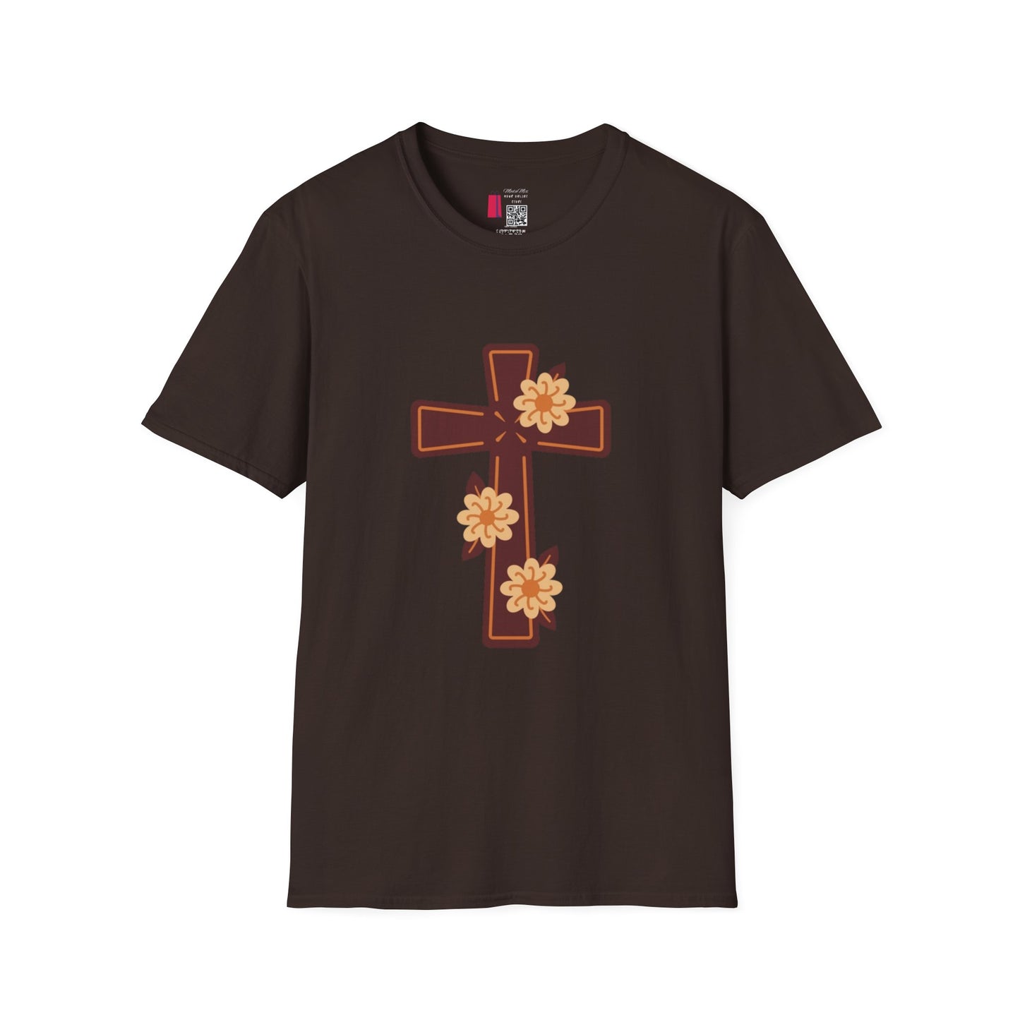 Floral Cross T-Shirt — Religious Christian Tee with Yellow Flower Accent