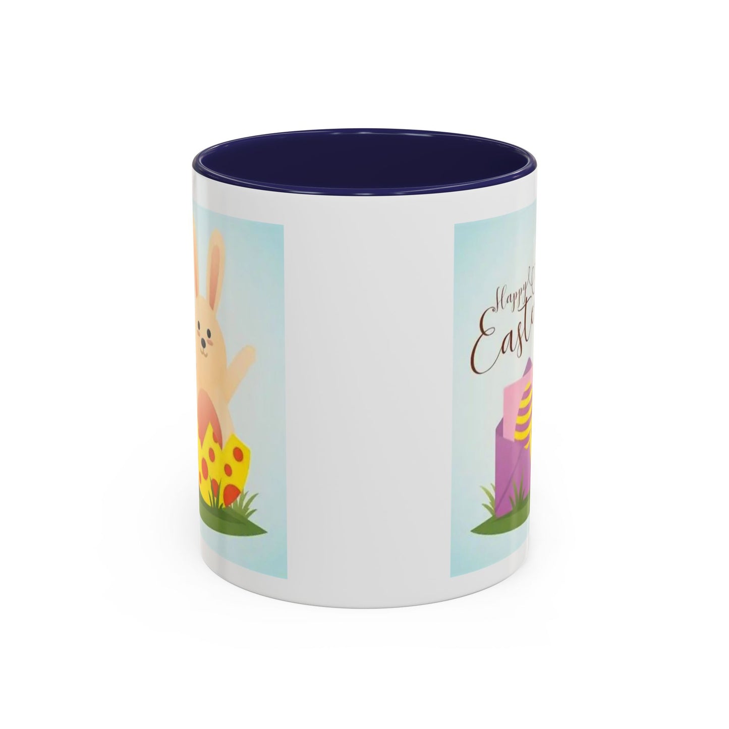 Easter Bunny Accent Coffee Mug – "Happy Easter" Spring Bunny & Egg Design (11/15oz)