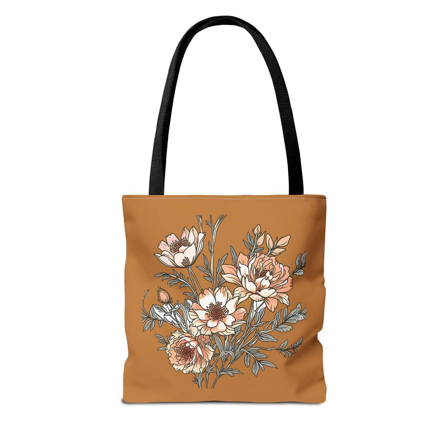 Floral Bouquet Tote Bag — Vintage Rust Floral Canvas Tote