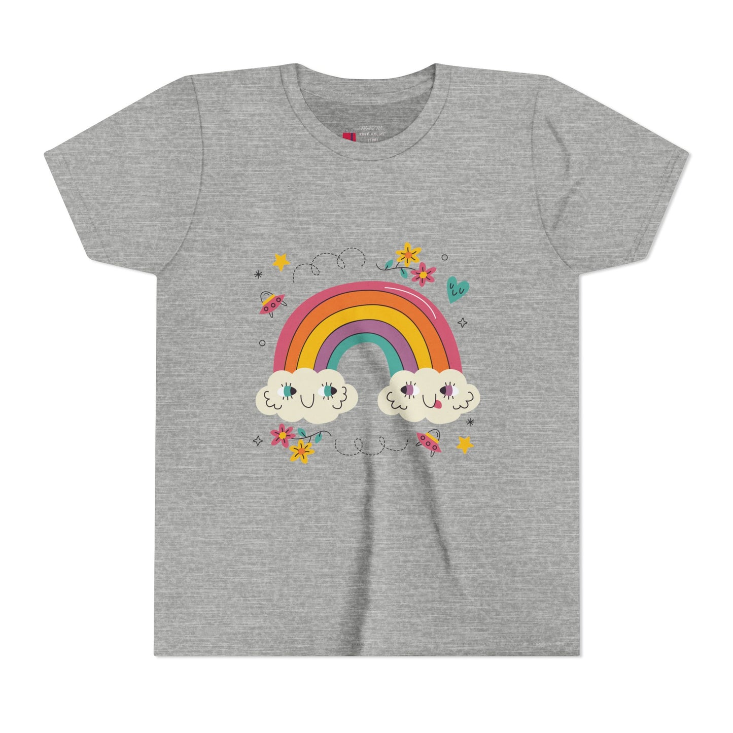 Youth Rainbow Tee — Cute Smiling Clouds & Rainbow Kids Shirt