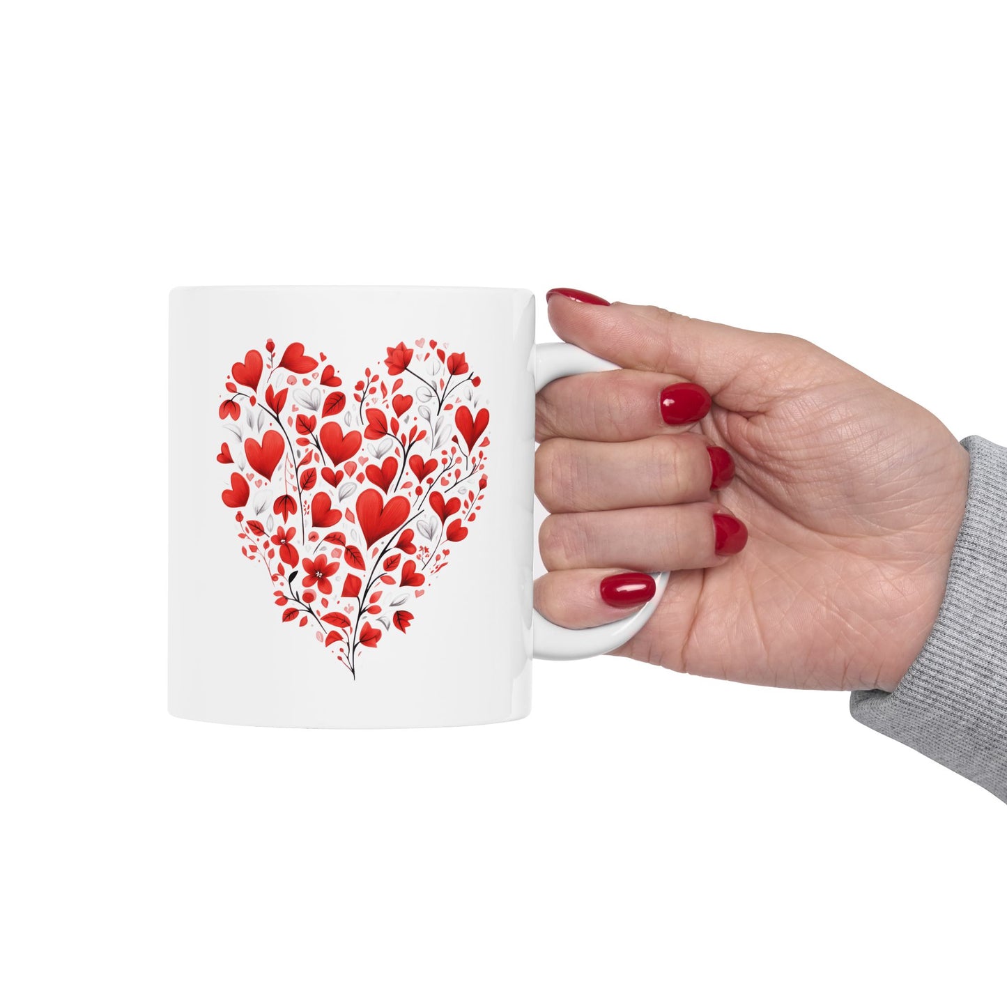 Valentine Heart Pattern Ceramic Mug — Romantic Love Gift (11oz & 15oz)