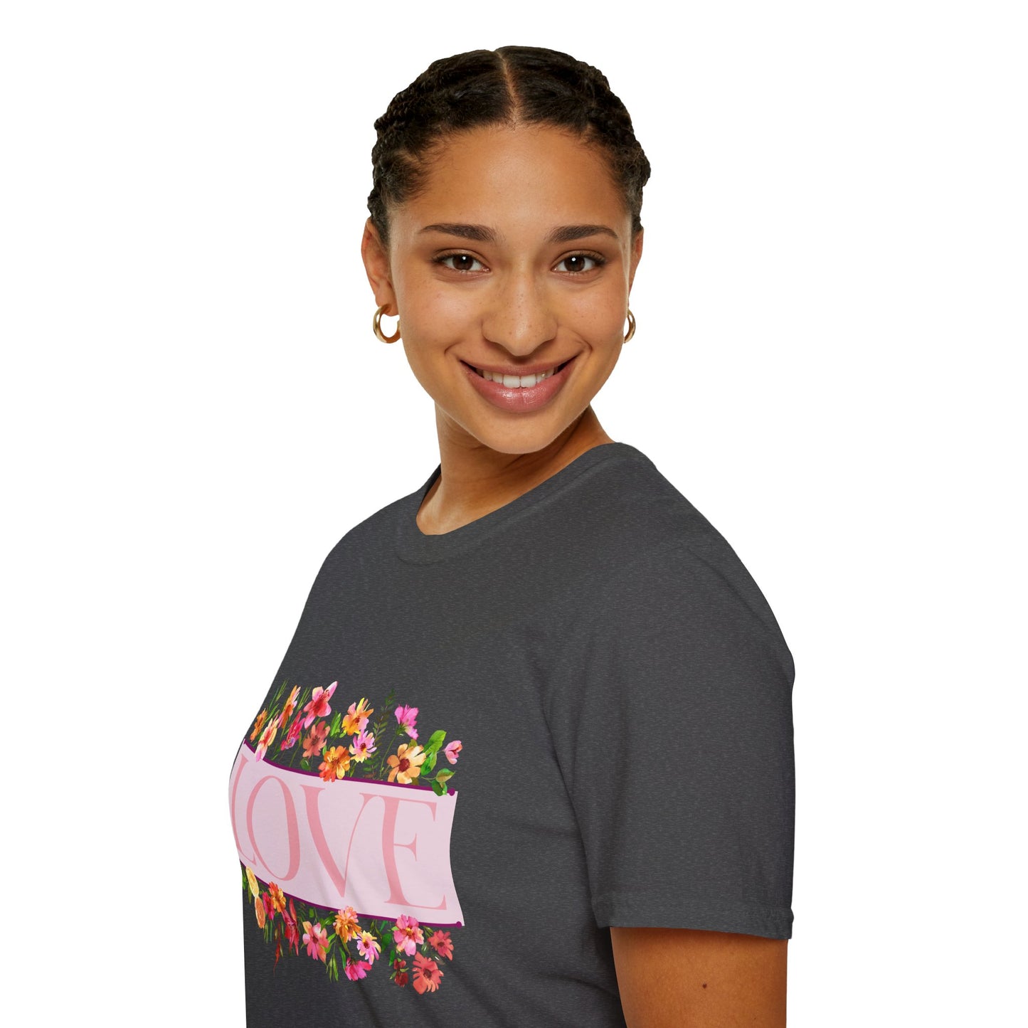 Love Floral T-Shirt — Pink "LOVE" Graphic Tee for Women & Gifts