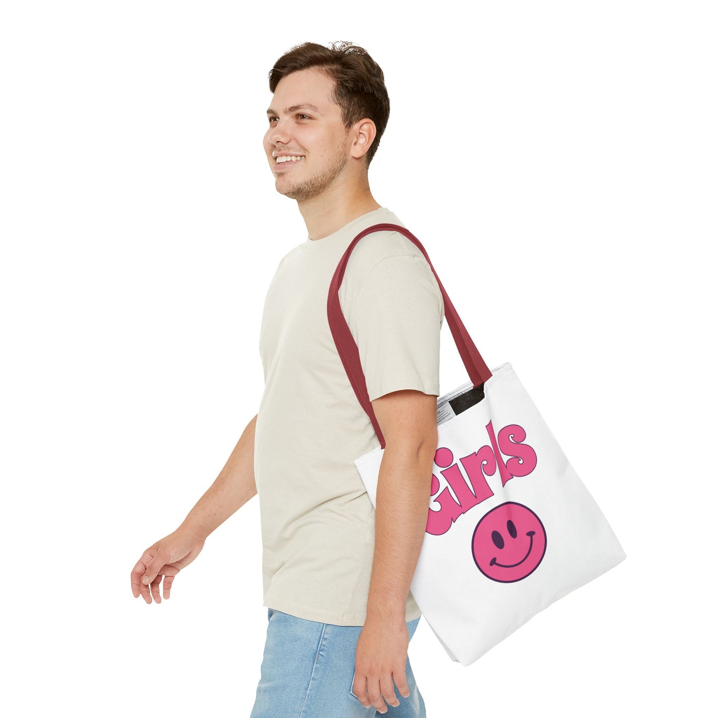 Girls Pink Smile Tote Bag — Cute Retro Smiley Shopper