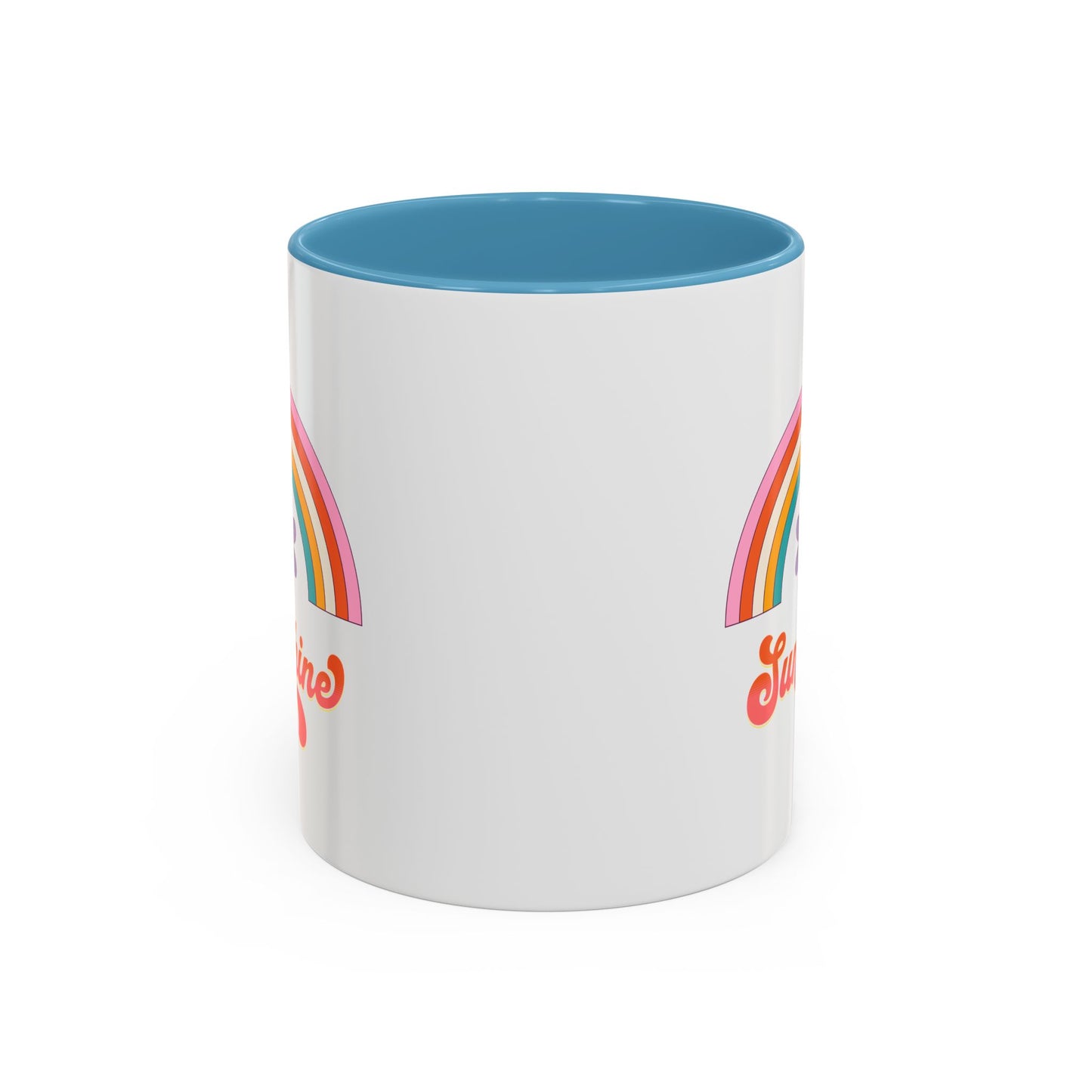 Sunshine Rainbow Accent Coffee Mug — Retro Flower 70s Vibe