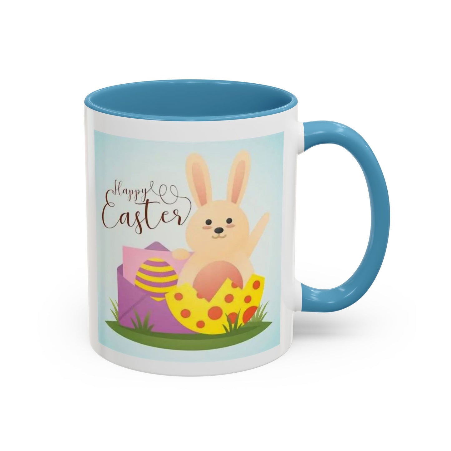 Easter Bunny Accent Coffee Mug – "Happy Easter" Spring Bunny & Egg Design (11/15oz)