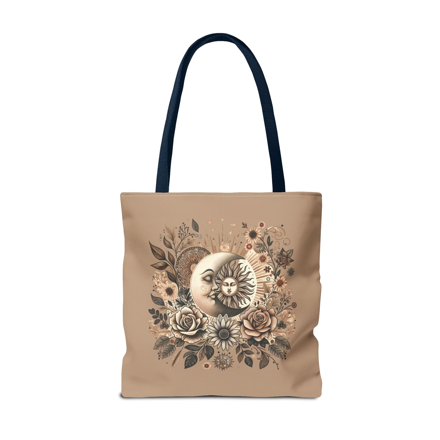 Celestial Sun & Moon Floral Tote Bag — Boho Vintage Astrology Beach Bag
