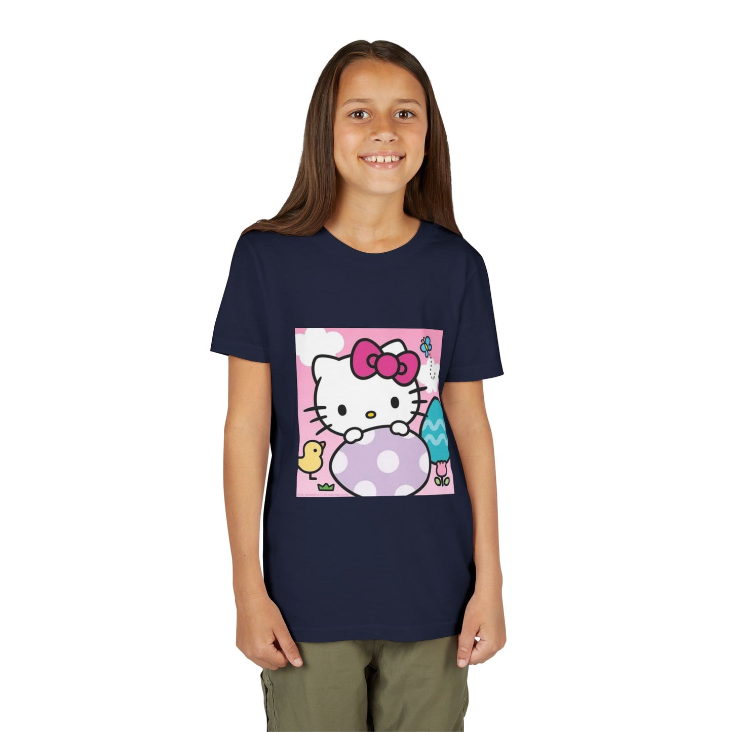 Hello Kitty Easter Youth Tee — Cute Bunny & Eggs Spring Shirt