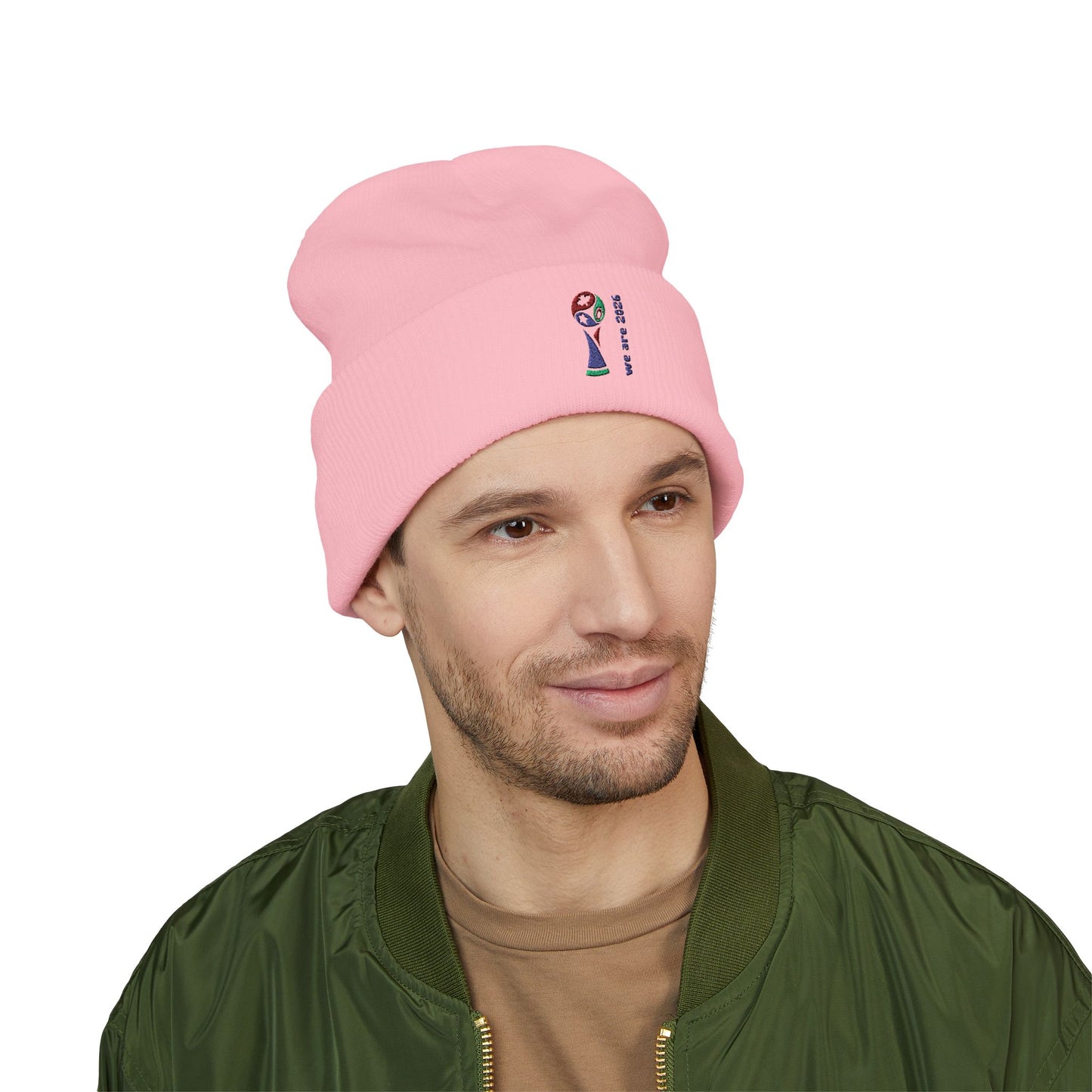 Embroidered 2026 World Cup Trophy Beanie — Soccer Fan Cuffed Knit Hat