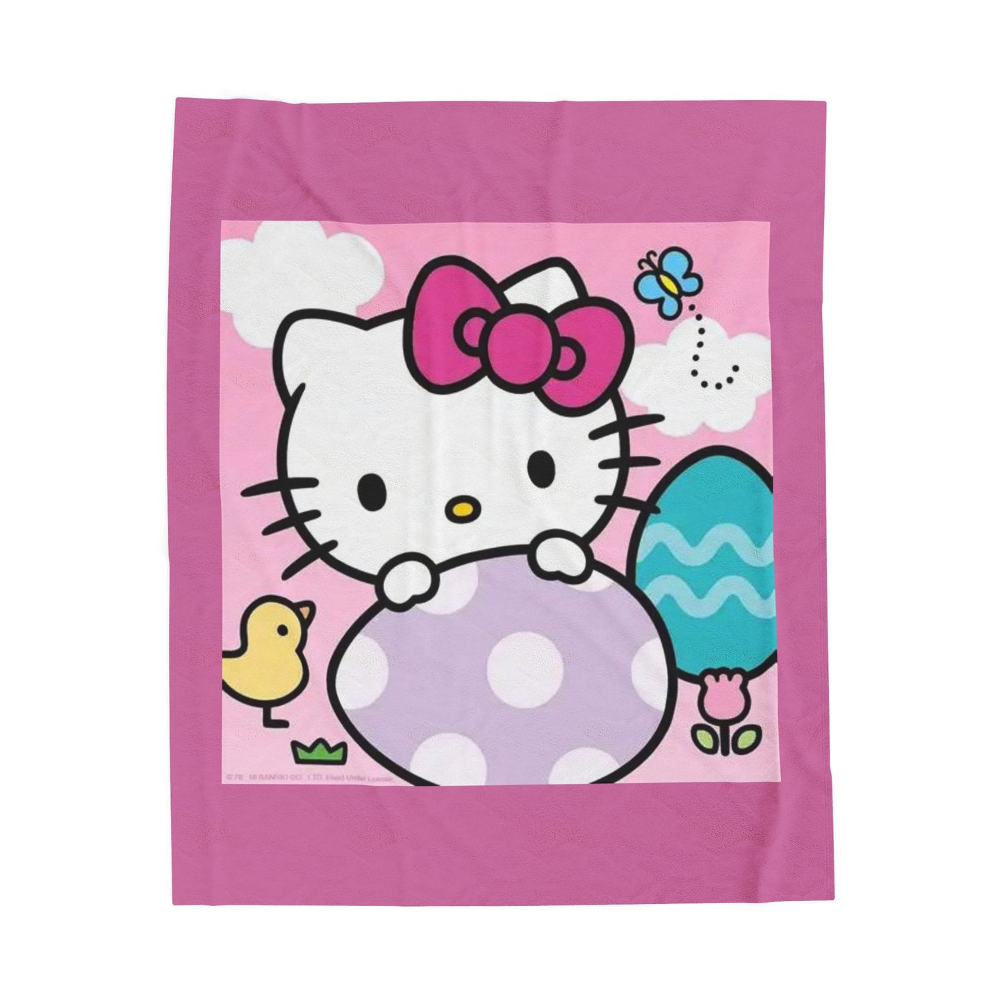 Hello Kitty Easter Velveteen Plush Blanket – Cute Pink Bunny & Egg Holiday Throw