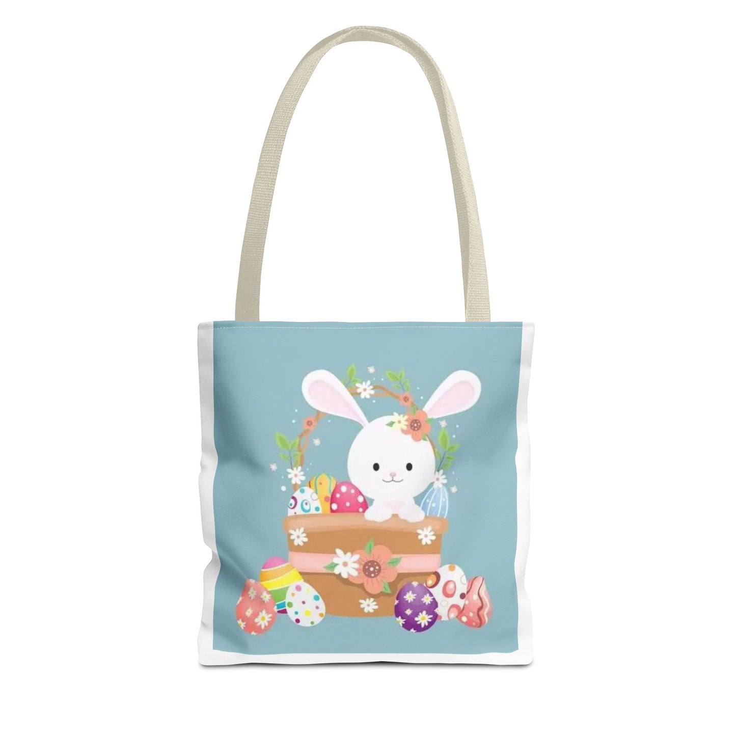 Easter Bunny Tote Bag — Cute Floral Bunny with Painted Eggs All-Over Print