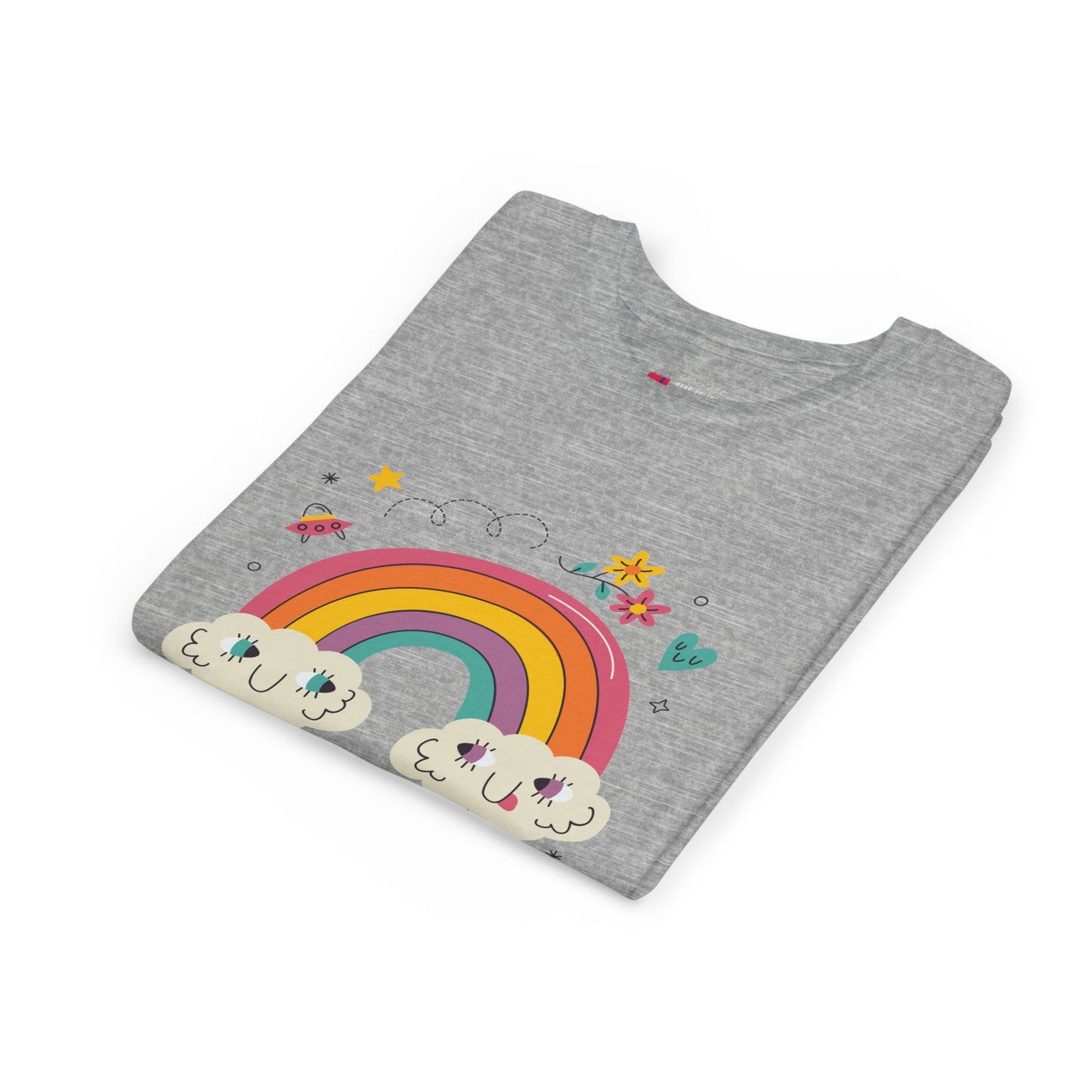 Youth Rainbow Tee — Cute Smiling Clouds & Rainbow Kids Shirt