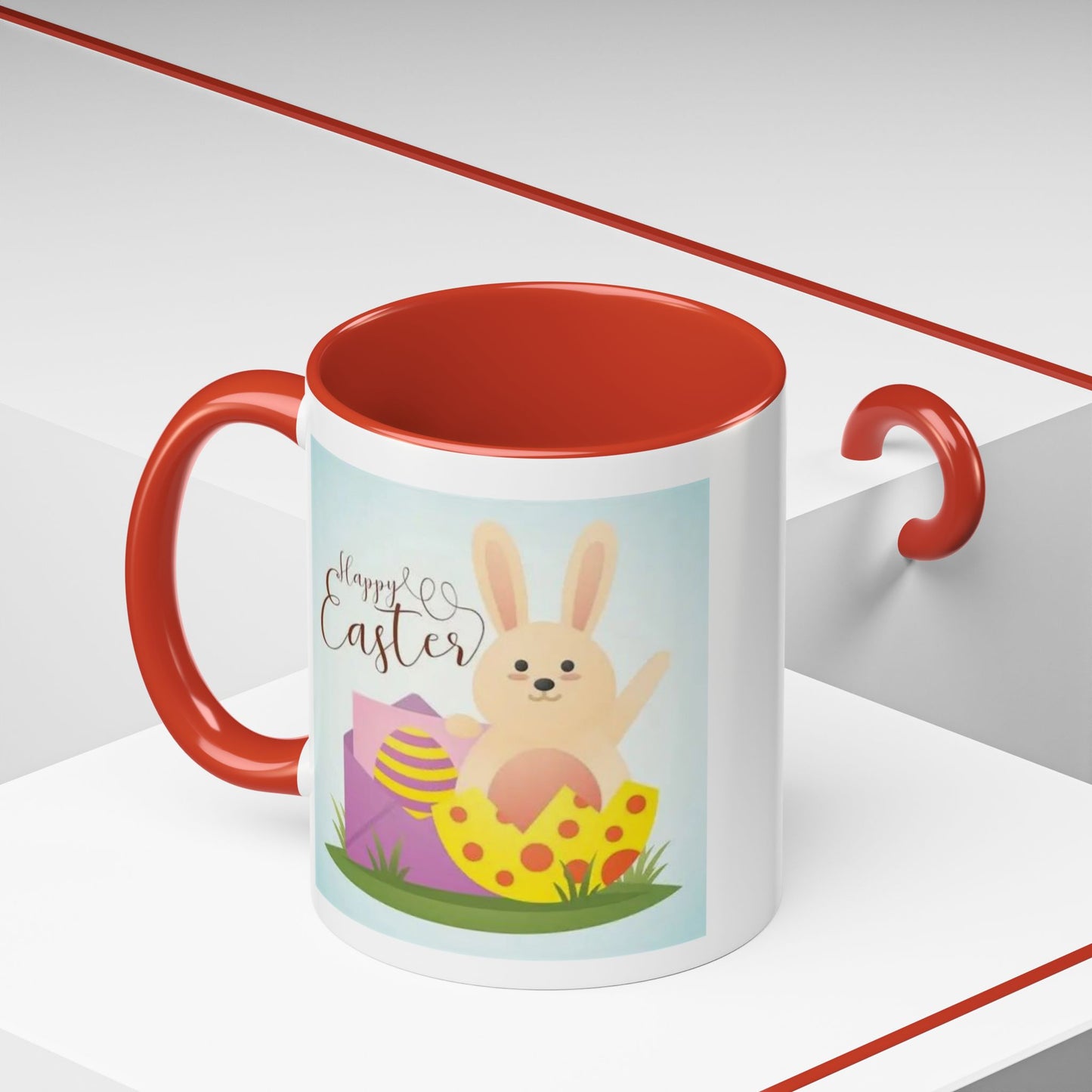 Easter Bunny Accent Coffee Mug – "Happy Easter" Spring Bunny & Egg Design (11/15oz)