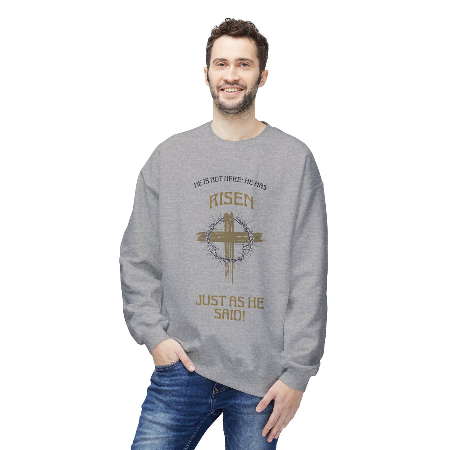 Risen Cross Crewneck Sweatshirt — "He Is Risen Just As He Said" Christian Easter Pullover