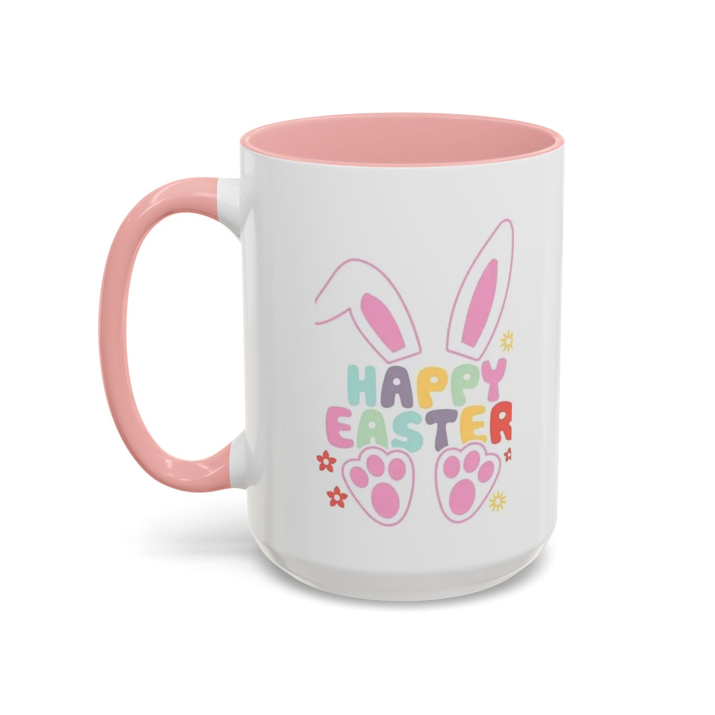 Happy Easter Bunny Accent Coffee Mug — Pink Interior 11/15oz