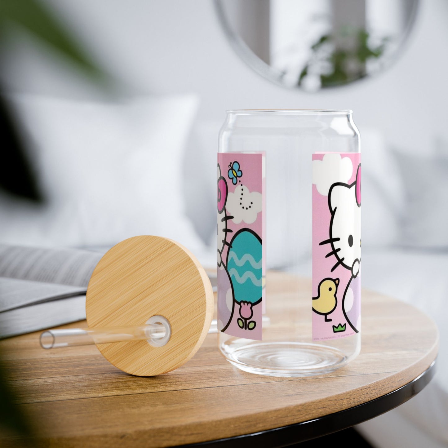 Hello Kitty Easter Sipper Glass 16oz — Cute Bunny & Egg Reusable Straw Tumbler