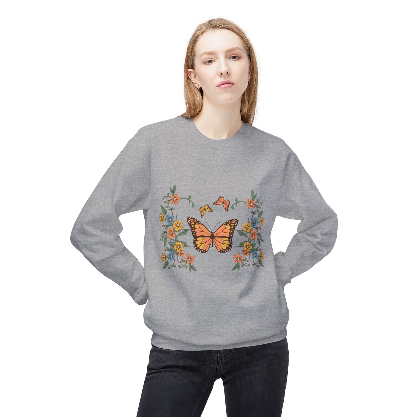 Butterfly Floral Crewneck Sweatshirt — Monarch Garden Graphic