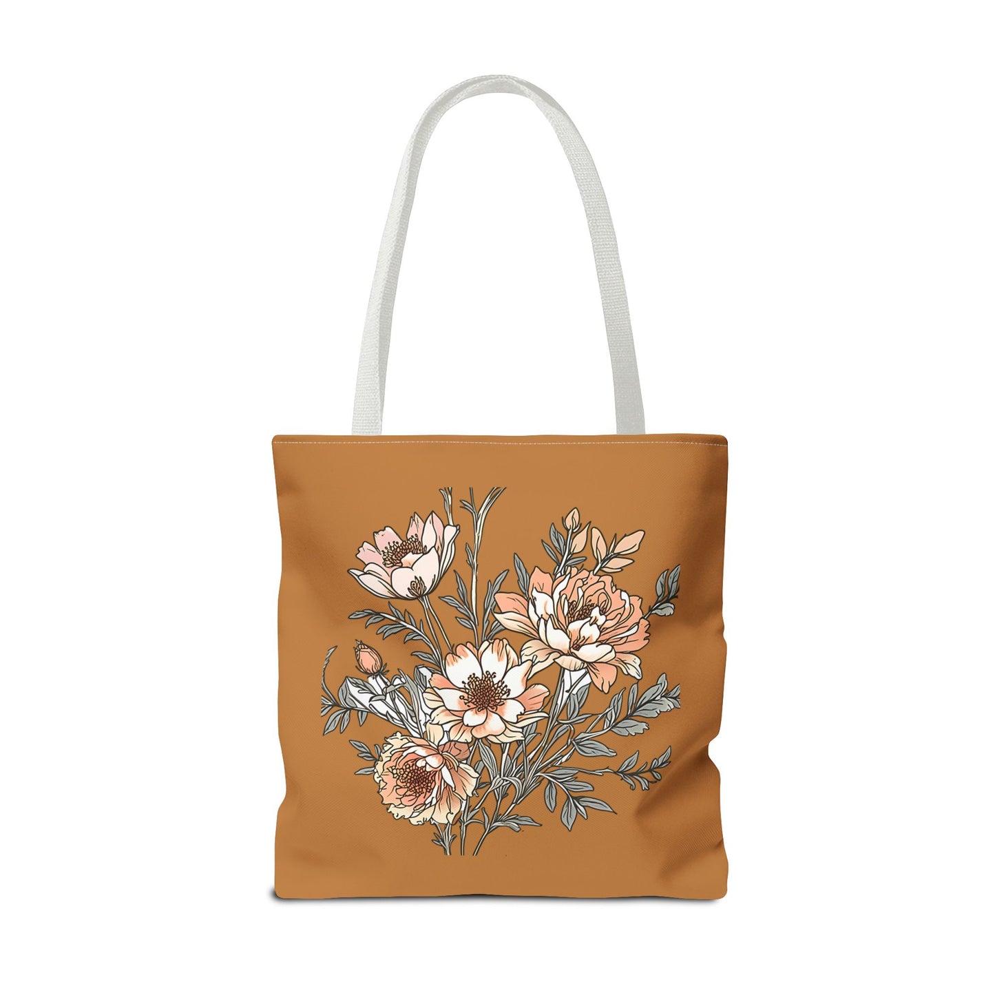 Floral Bouquet Tote Bag — Vintage Rust Floral Canvas Tote