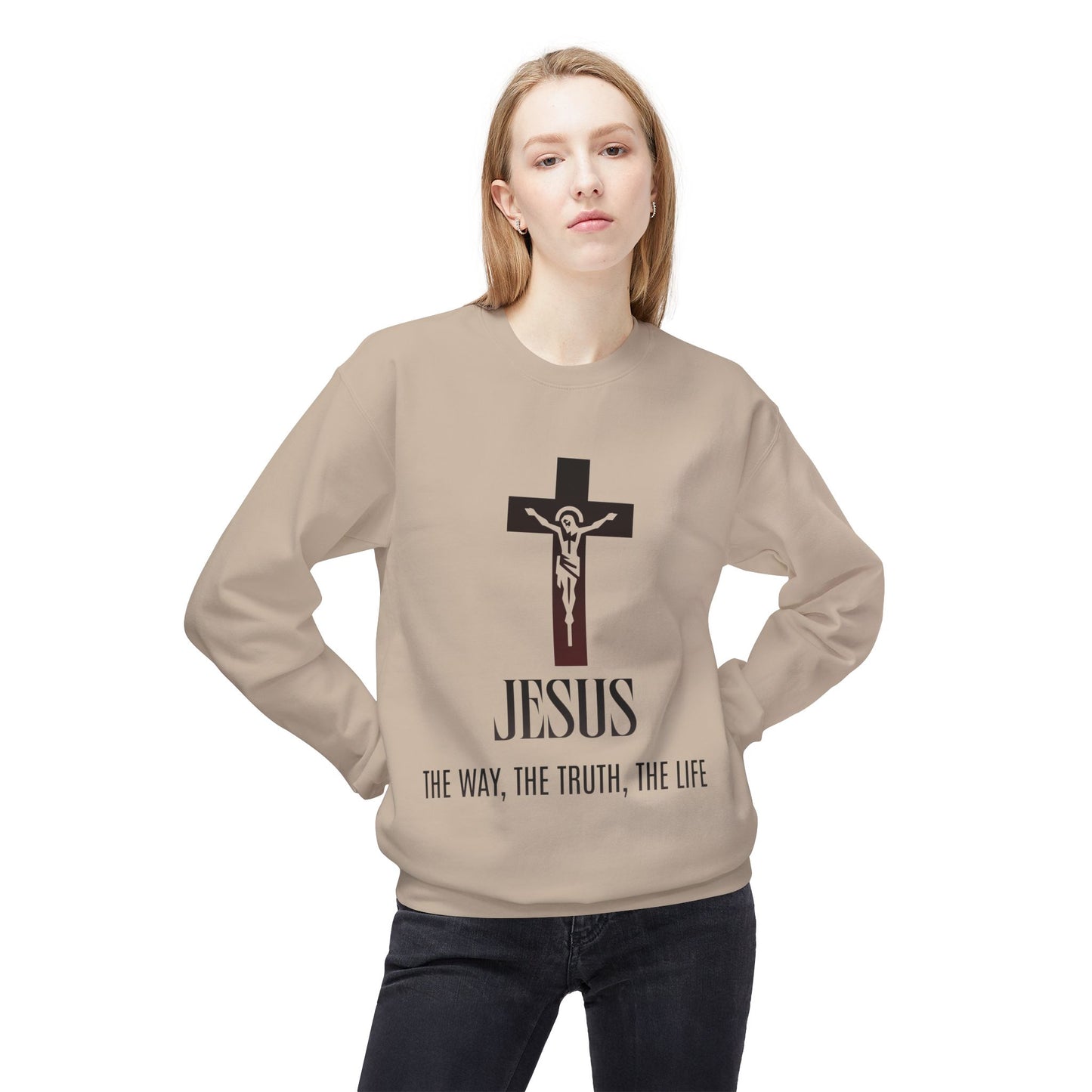 Jesus Cross Crewneck Sweatshirt — "Jesus: The Way, The Truth, The Life" Christian Pullover