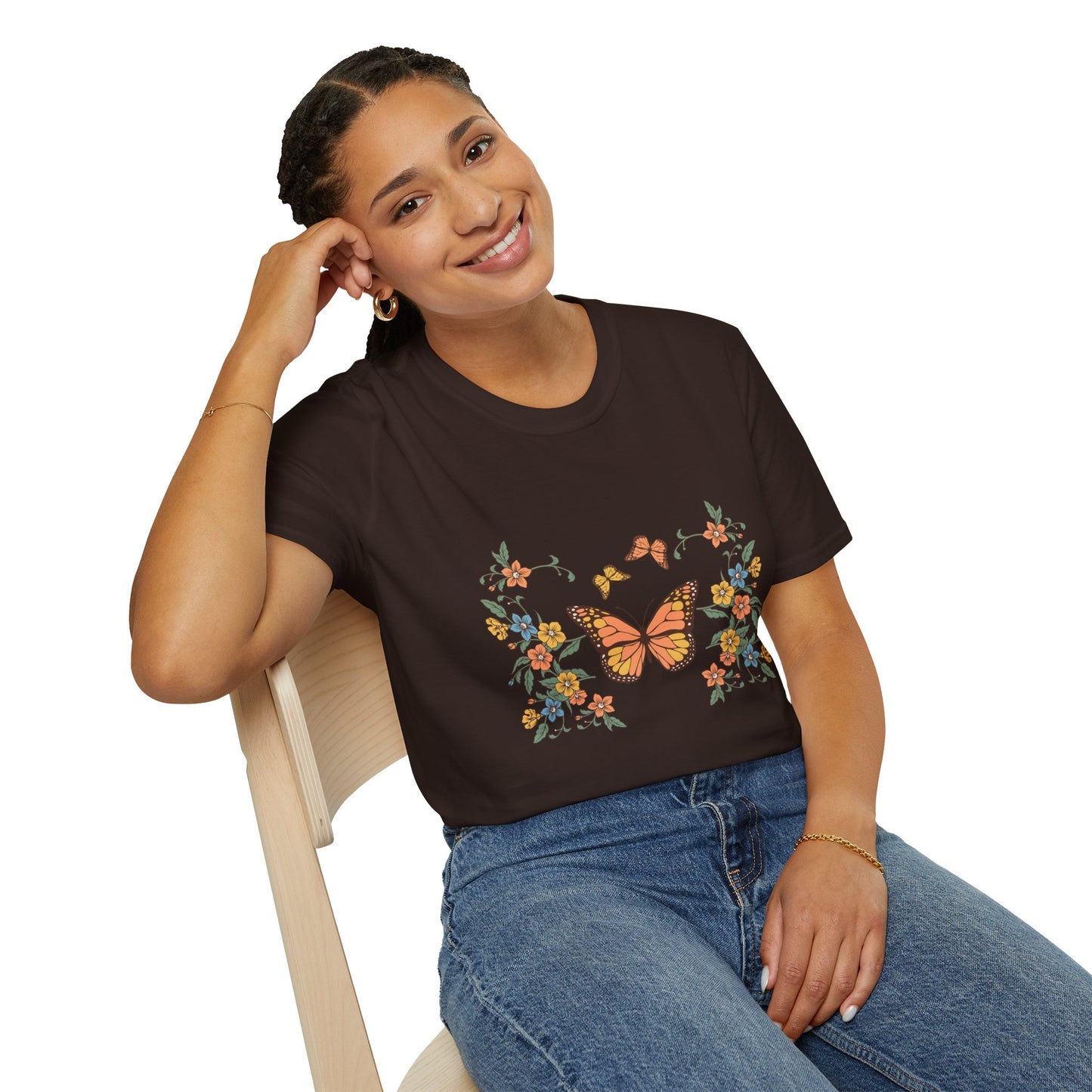 Monarch Butterfly Floral Tee — Vintage Botanical Butterfly T-Shirt
