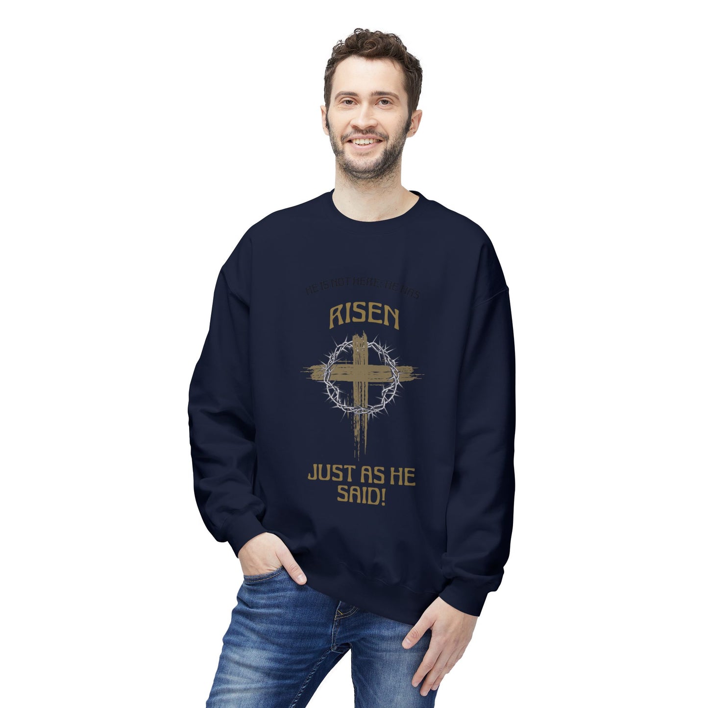 Risen Cross Crewneck Sweatshirt — "He Is Risen Just As He Said" Christian Easter Pullover