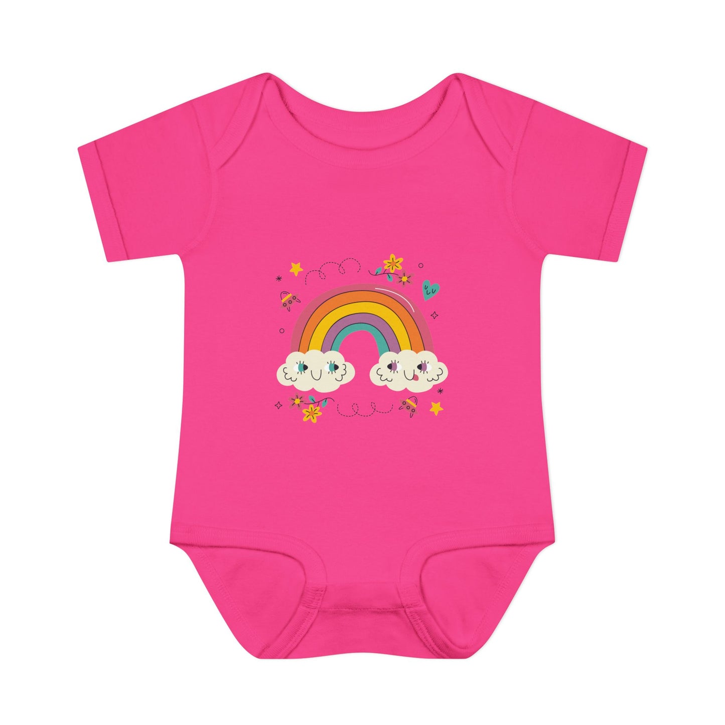 Baby Bodysuit — Cute Rainbow with Smiling Clouds Infant Onesie