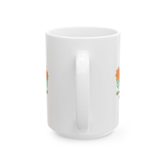 Floral Bloom Ceramic Mug — Orange Watercolor Flower Coffee Cup (11oz, 15oz)