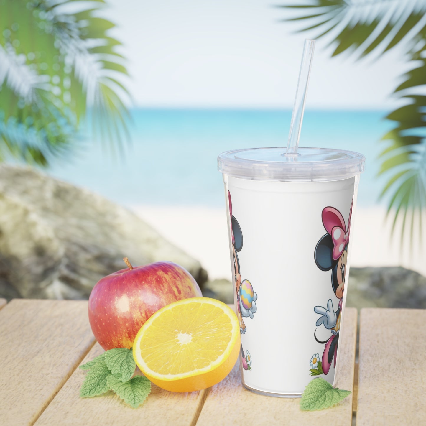 Minnie Mouse Easter Plastic Tumbler with Straw - Cute Cartoon Spring Drink Cup
