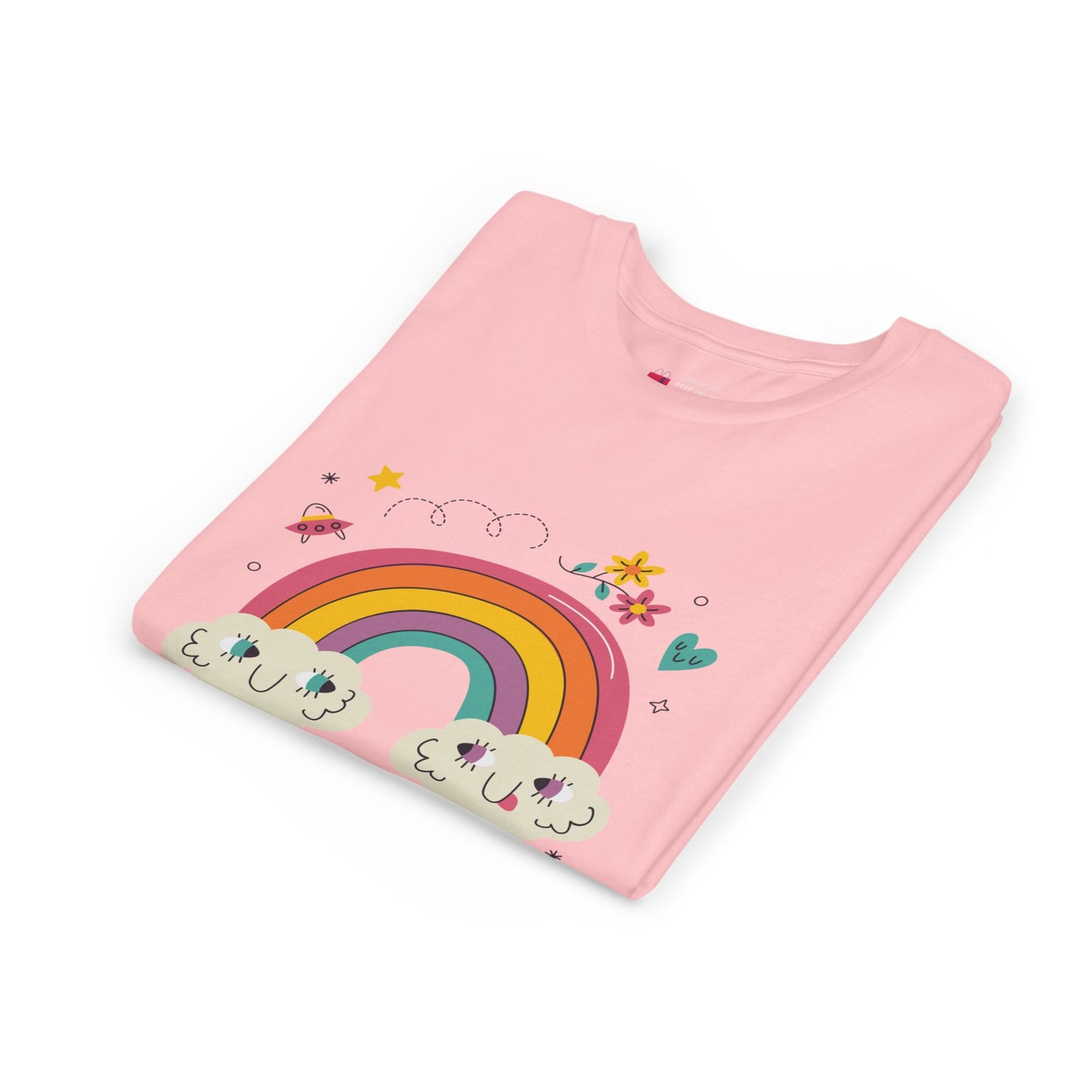 Youth Rainbow Tee — Cute Smiling Clouds & Rainbow Kids Shirt
