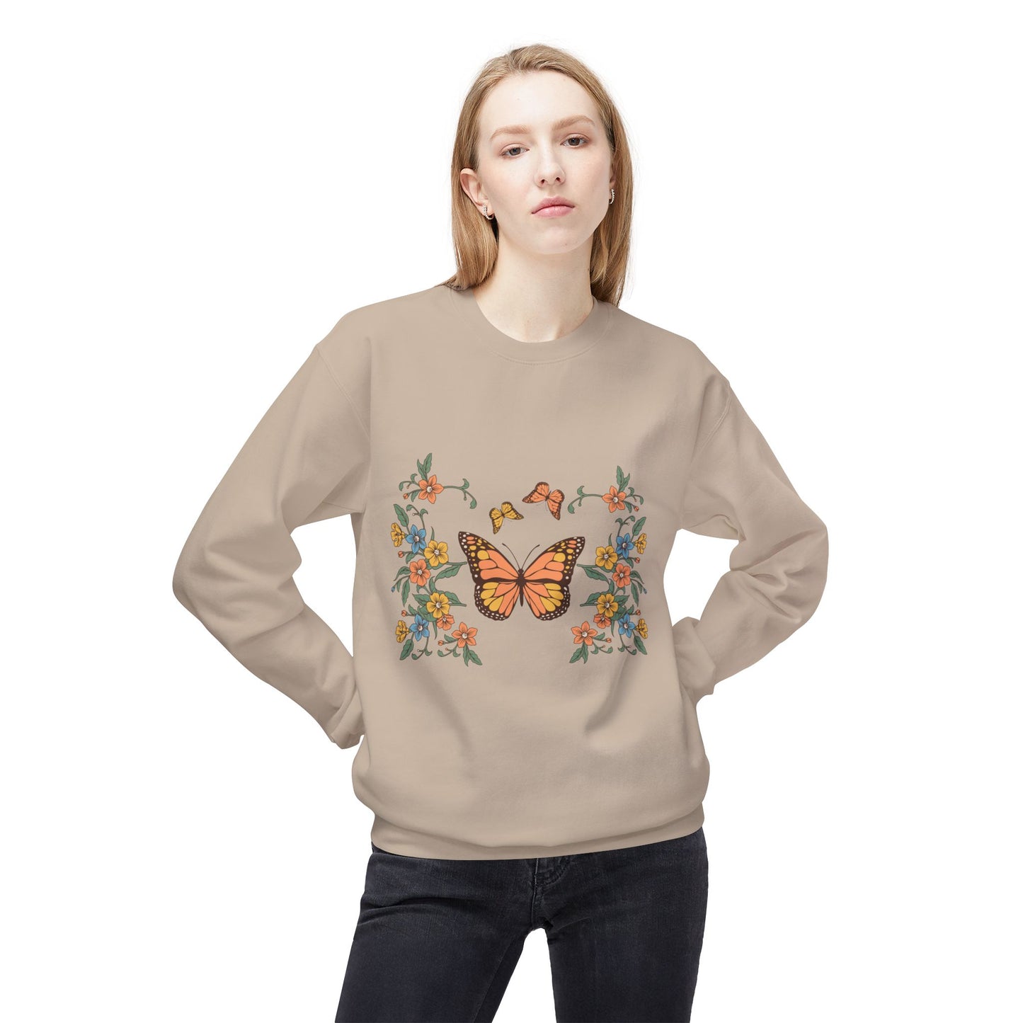 Butterfly Floral Crewneck Sweatshirt — Monarch Garden Graphic