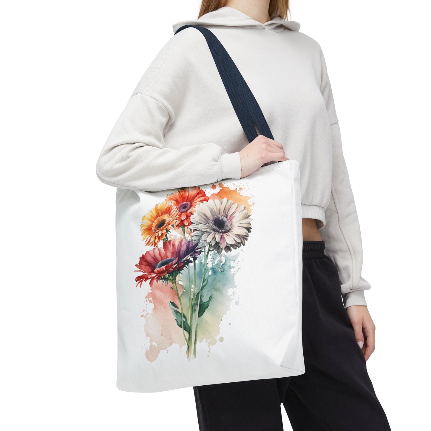 Floral Watercolor Tote Bag — Colorful Gerbera Bouquet All-Over Print