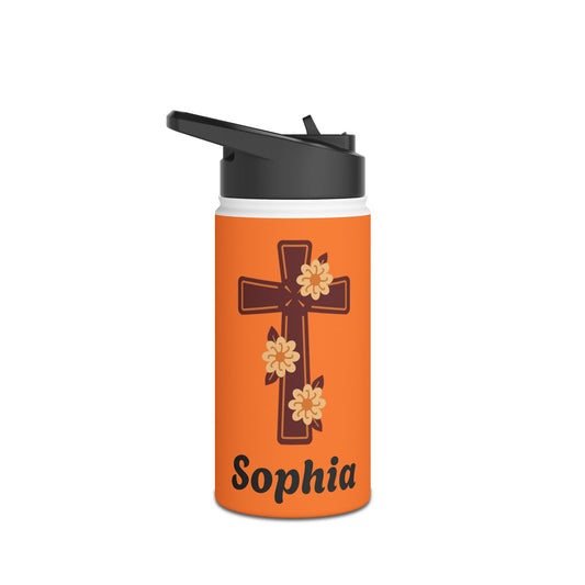 Personalized Orange Travel Water Bottle — Custom Name Stainless Steel Bottle