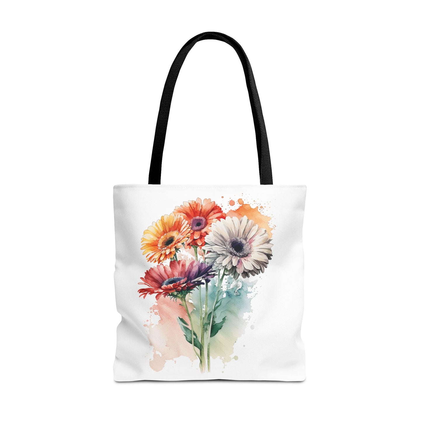 Floral Watercolor Tote Bag — Colorful Gerbera Bouquet All-Over Print