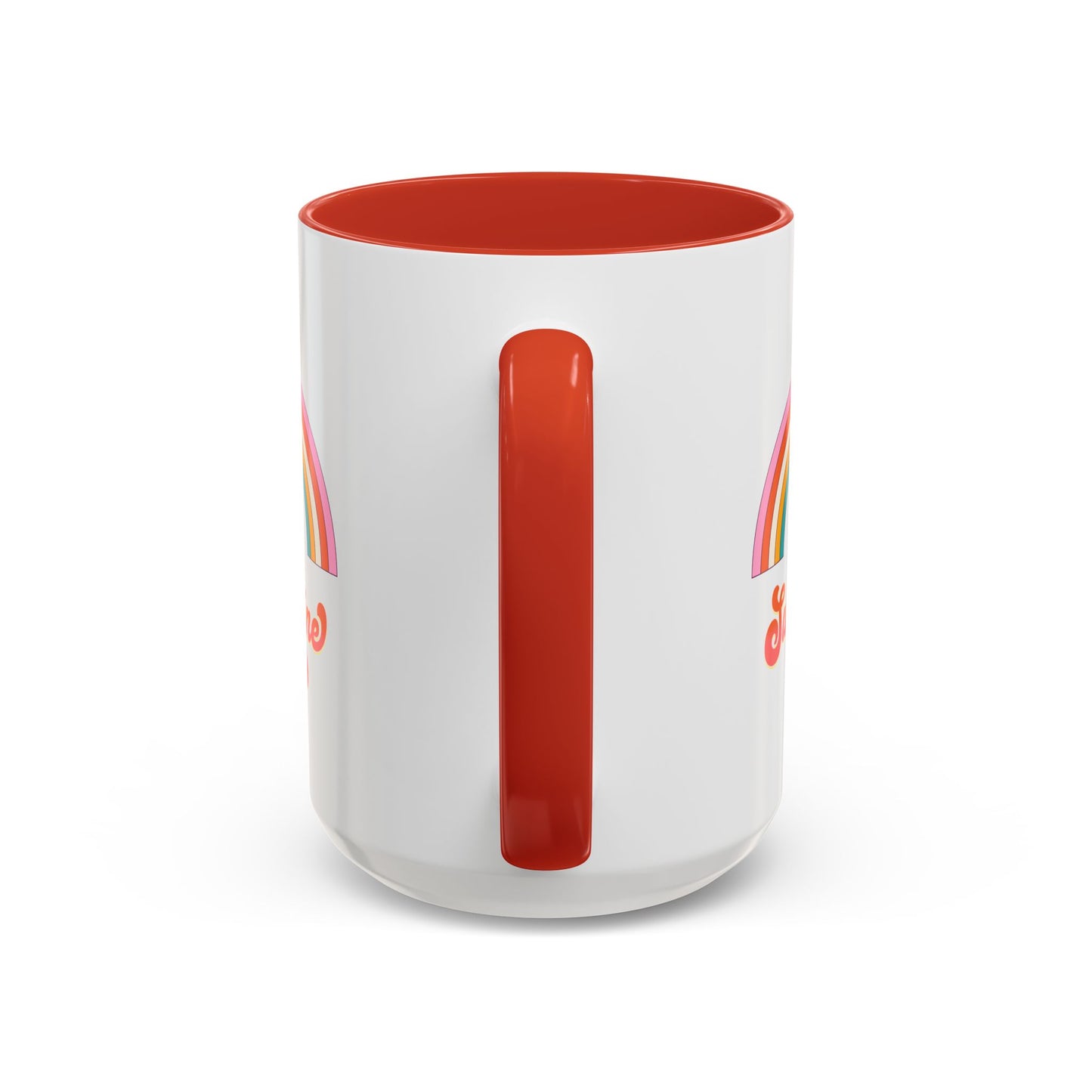 Sunshine Rainbow Accent Coffee Mug — Retro Flower 70s Vibe