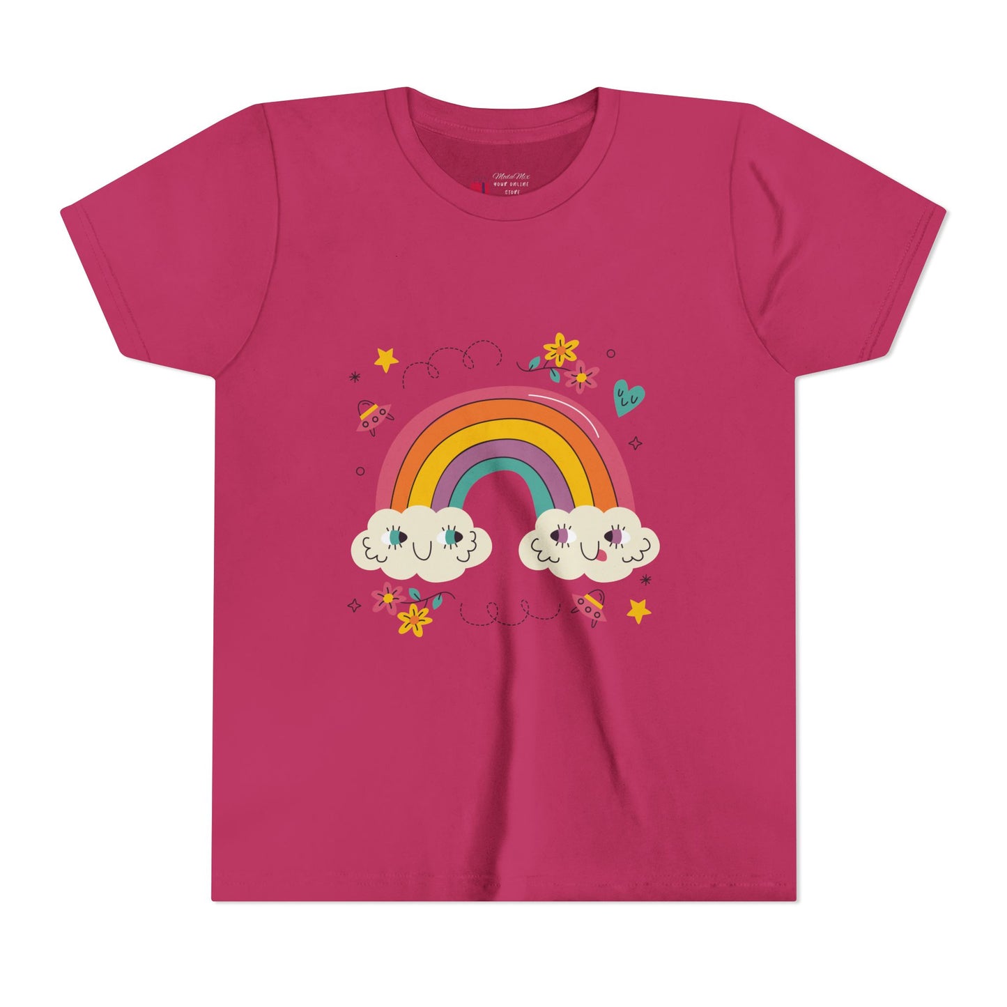 Youth Rainbow Tee — Cute Smiling Clouds & Rainbow Kids Shirt
