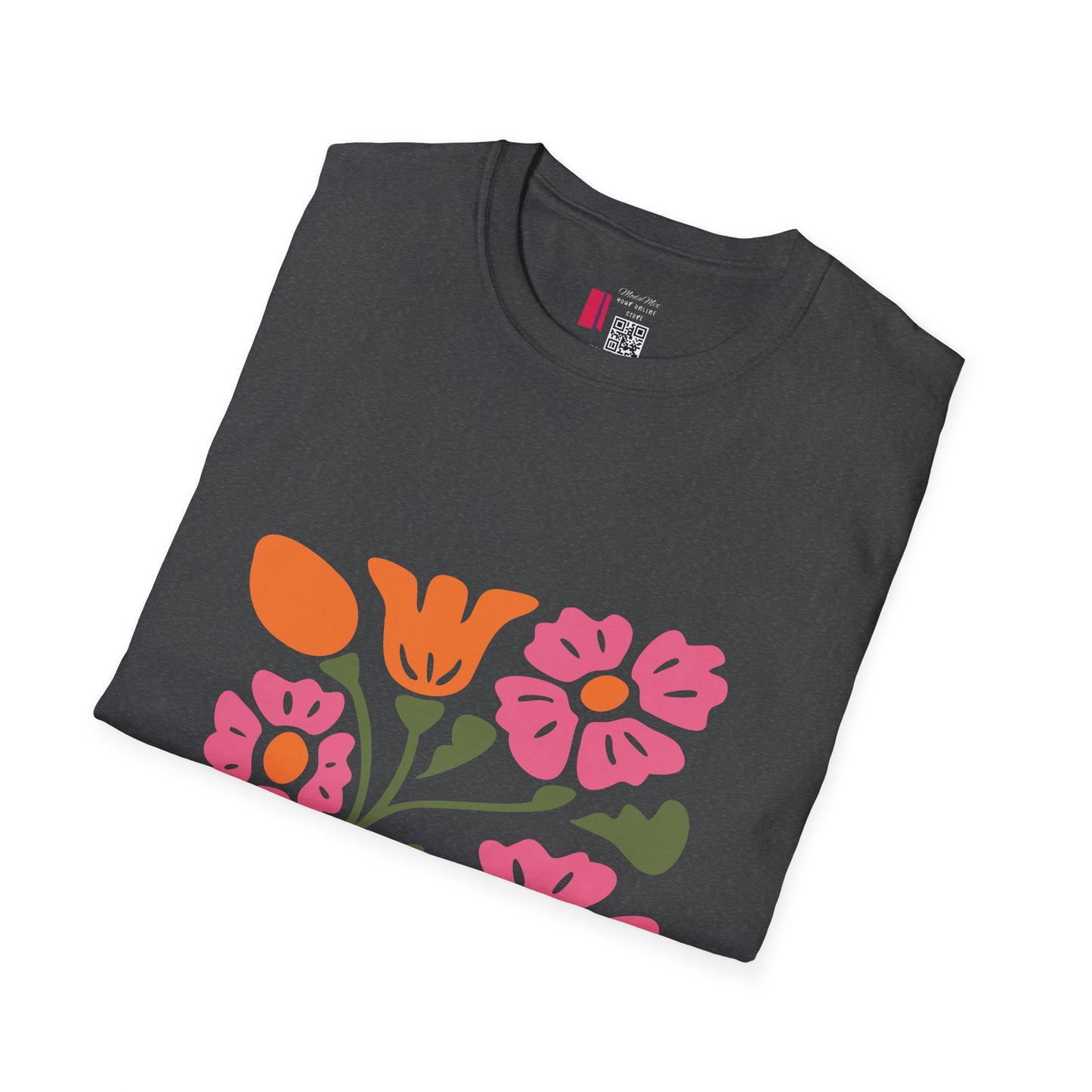Floral Folk Art Tee — Pink & Orange Vintage Flower Graphic T-Shirt