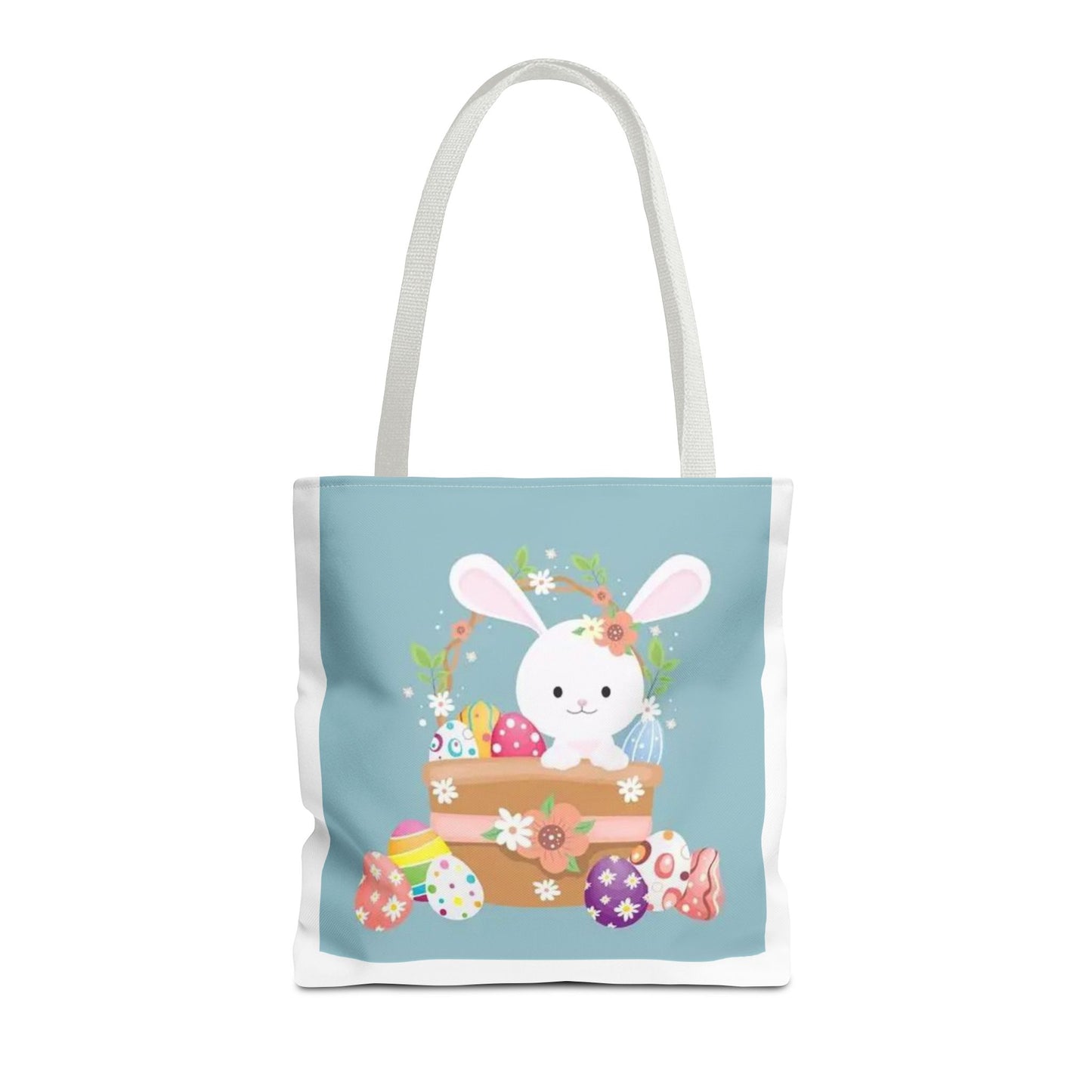 Easter Bunny Tote Bag — Cute Floral Bunny with Painted Eggs All-Over Print