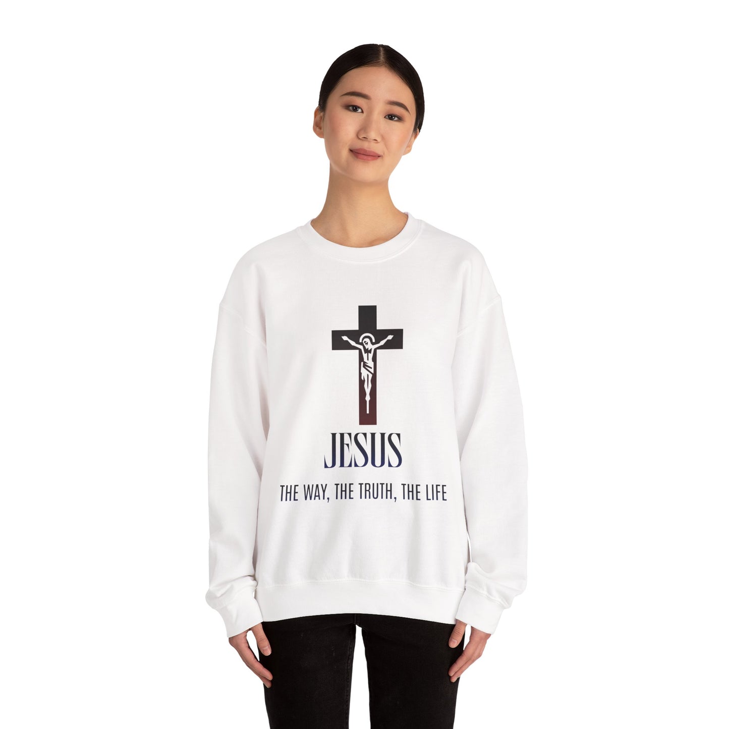 Jesus Cross Crewneck Sweatshirt — "The Way, The Truth, The Life" Christian Pullover