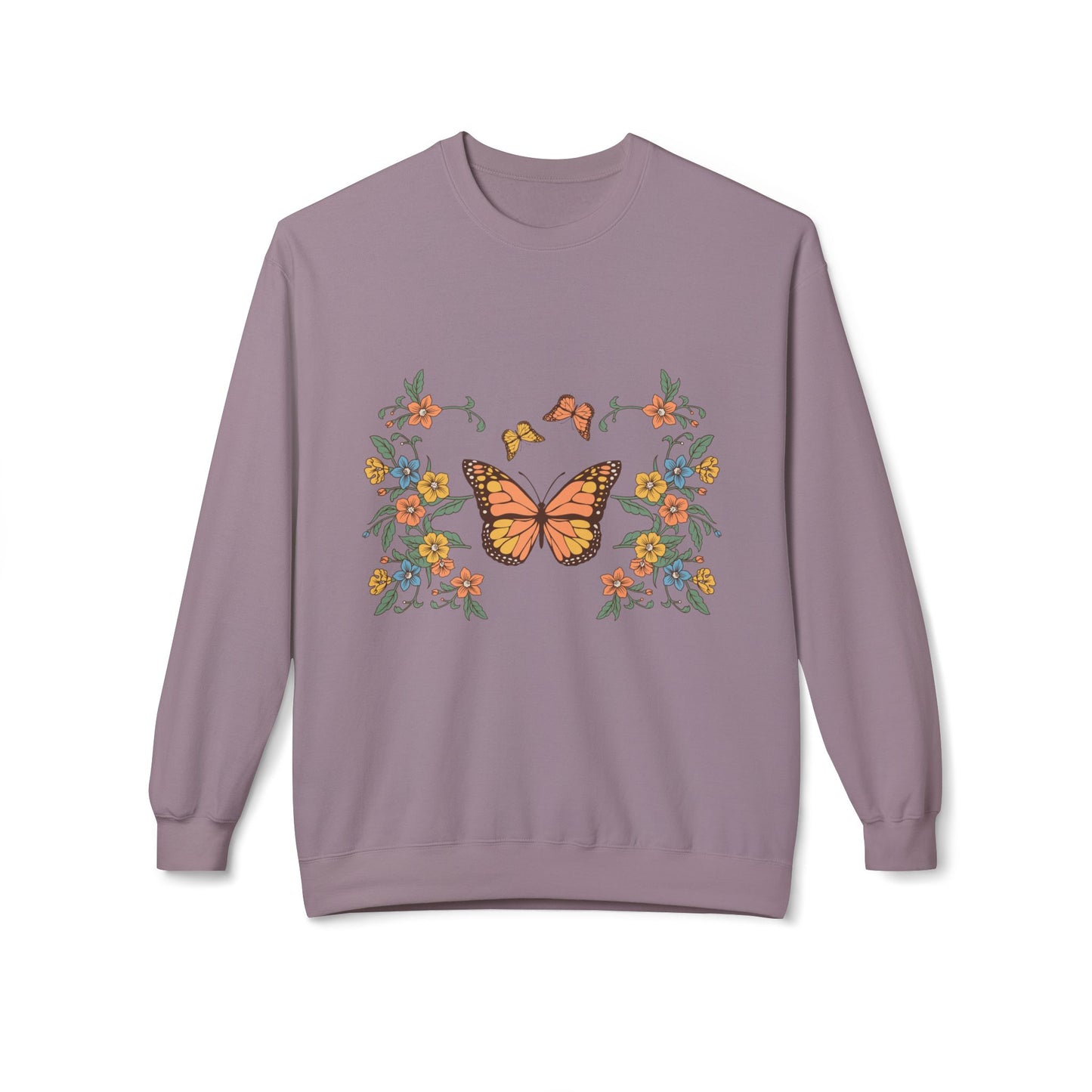 Butterfly Floral Crewneck Sweatshirt — Monarch Garden Graphic